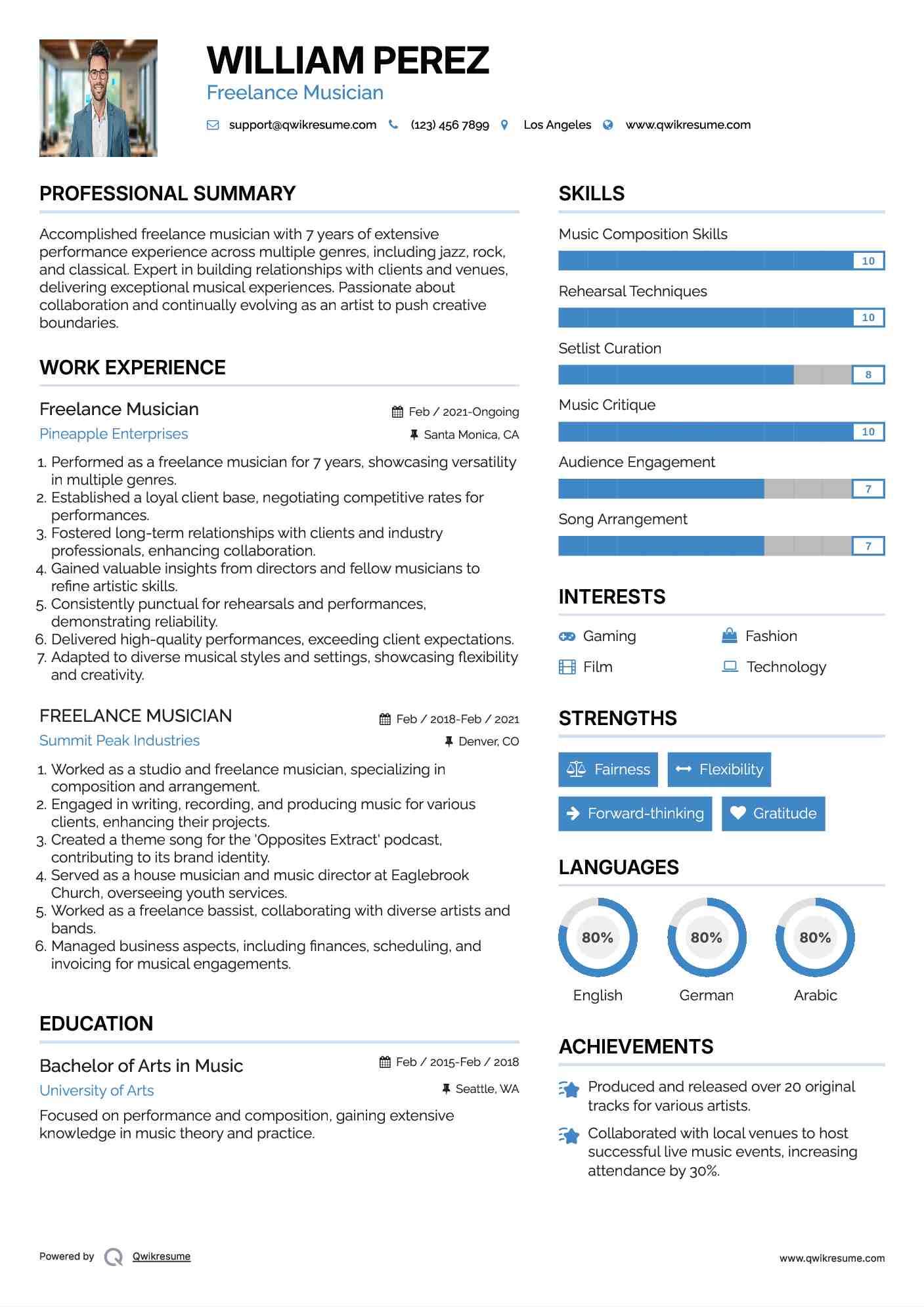 Freelance Musician Resume Format