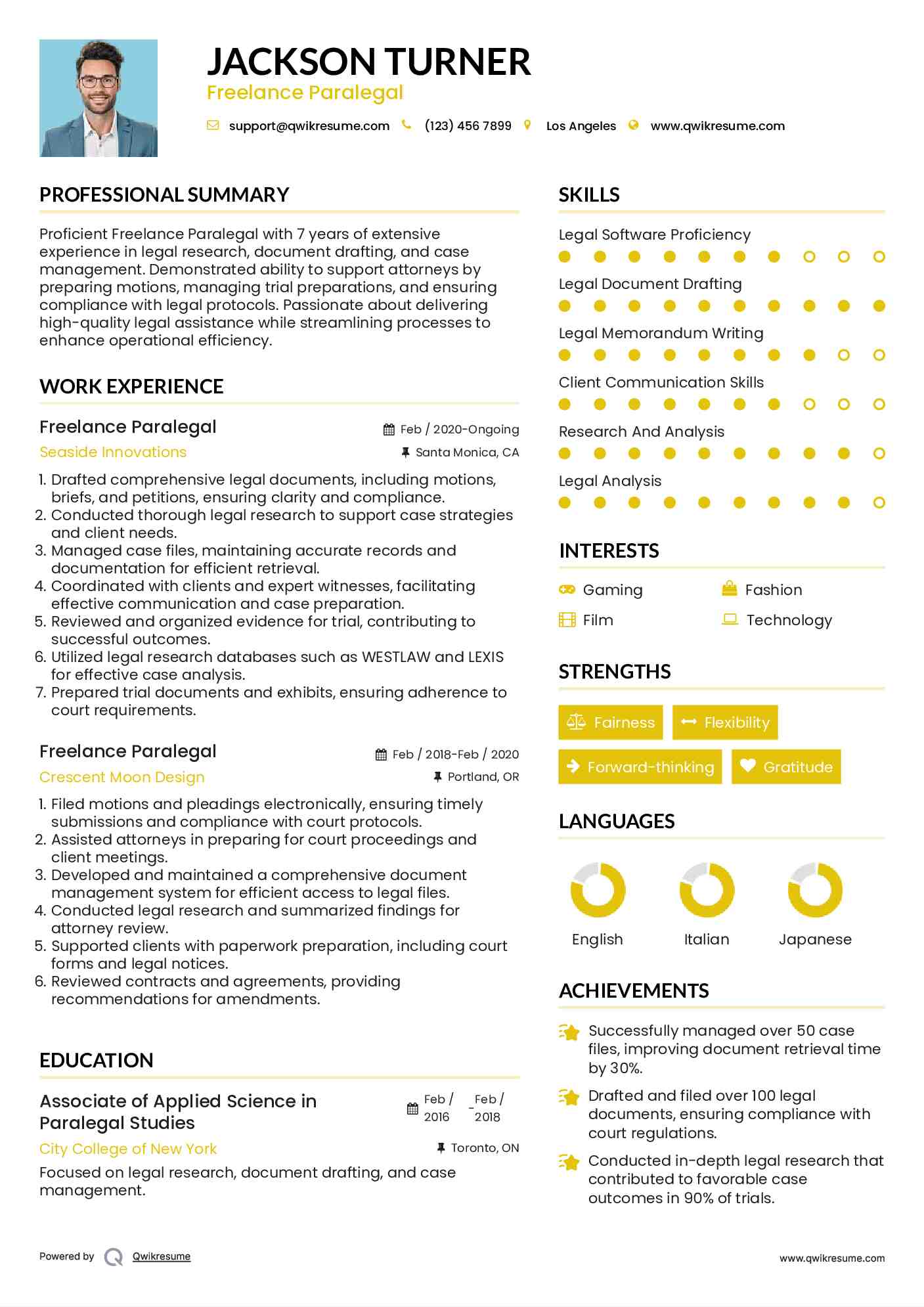 Freelance Paralegal Resume Sample