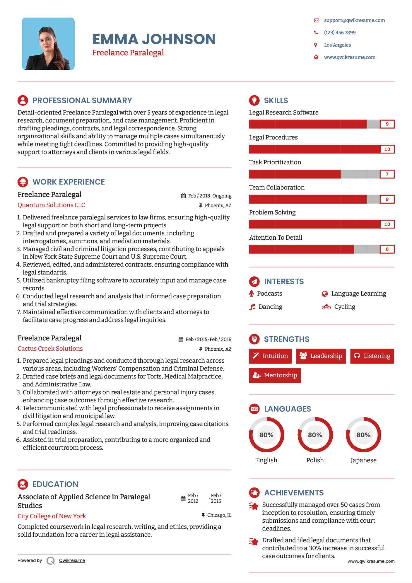 Freelance Paralegal Resume Format