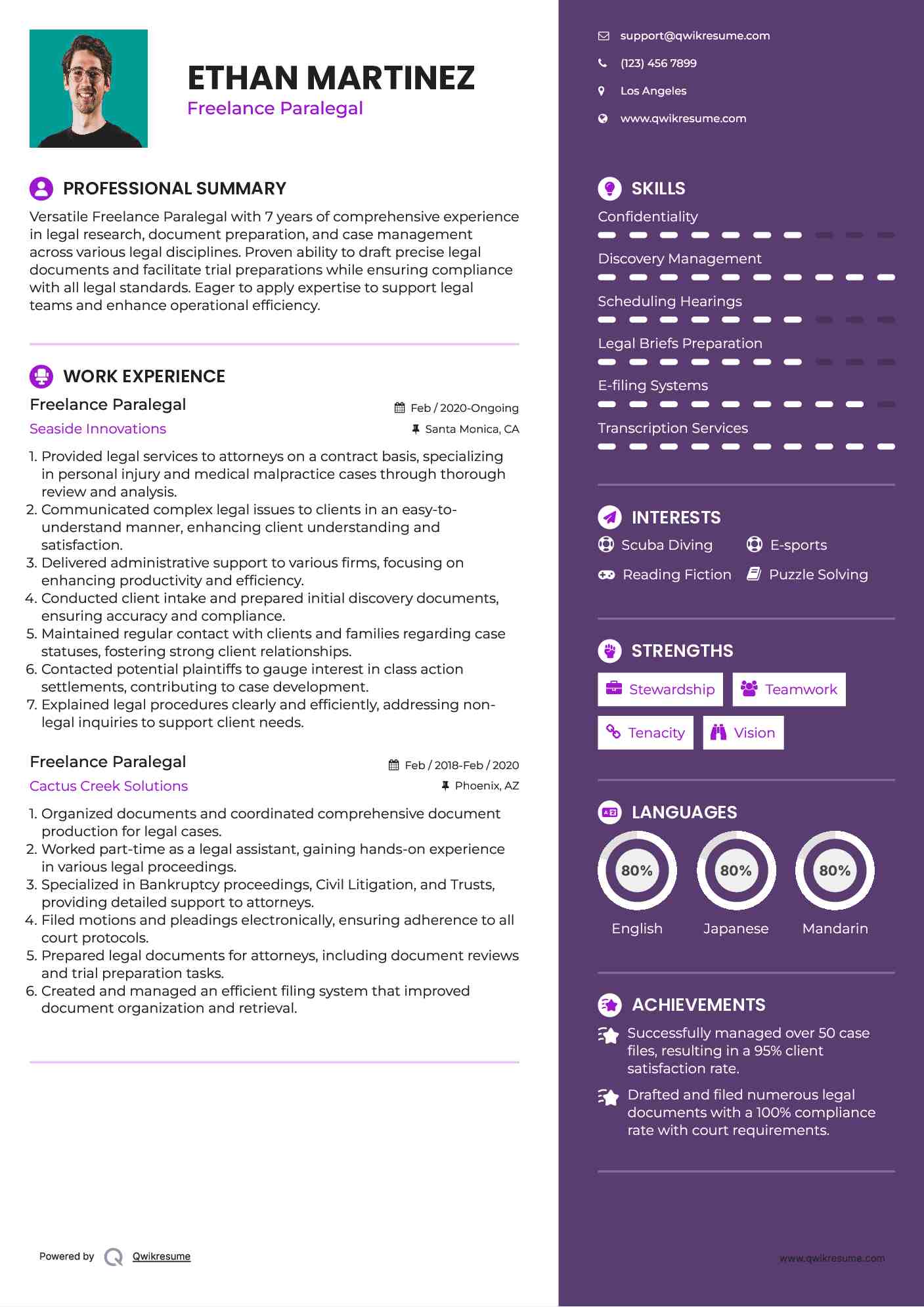 Freelance Paralegal Resume Example