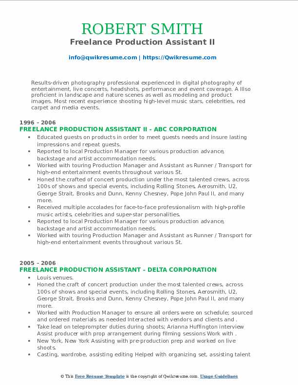 Freelance Production Assistant Resume Samples QwikResume