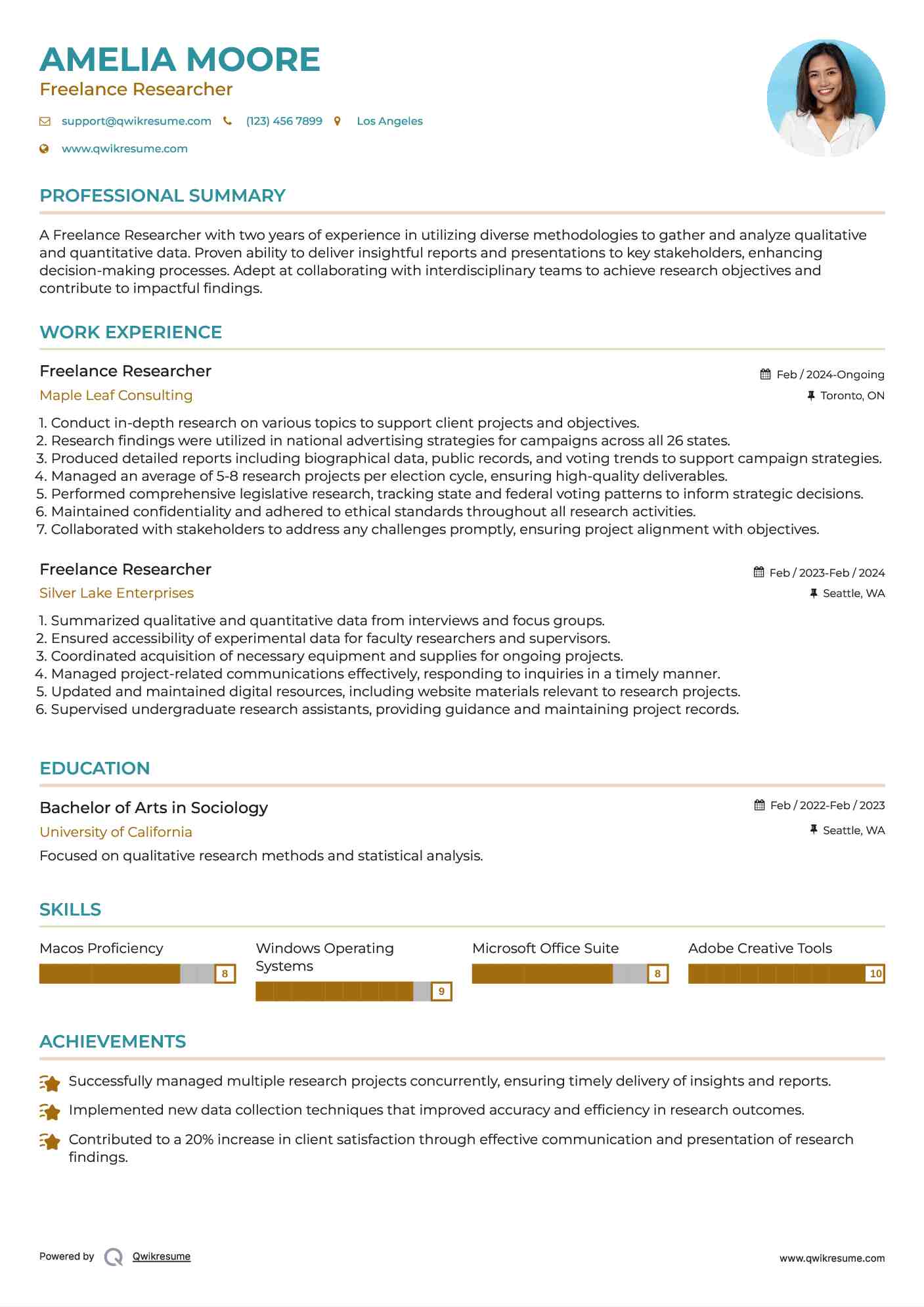 Freelance Researcher Resume Template