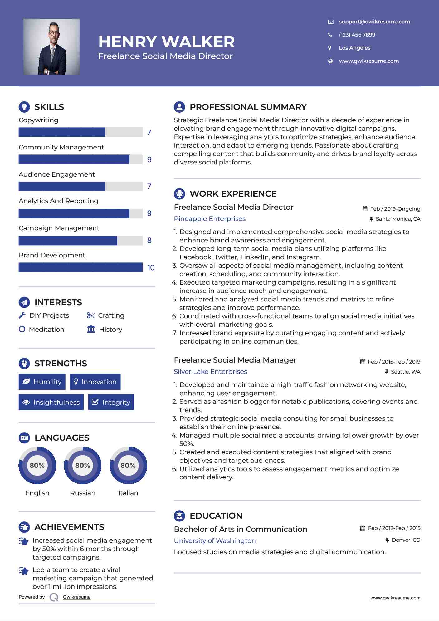 Freelance Social Media Director Resume Model