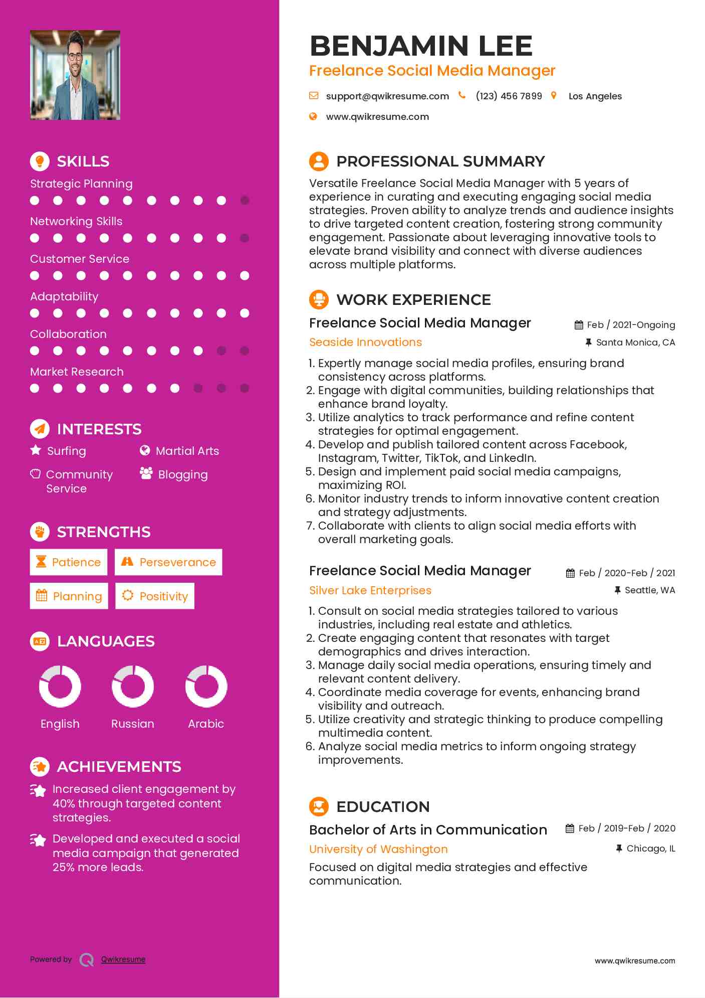 Freelance Social Media Manager Resume Example