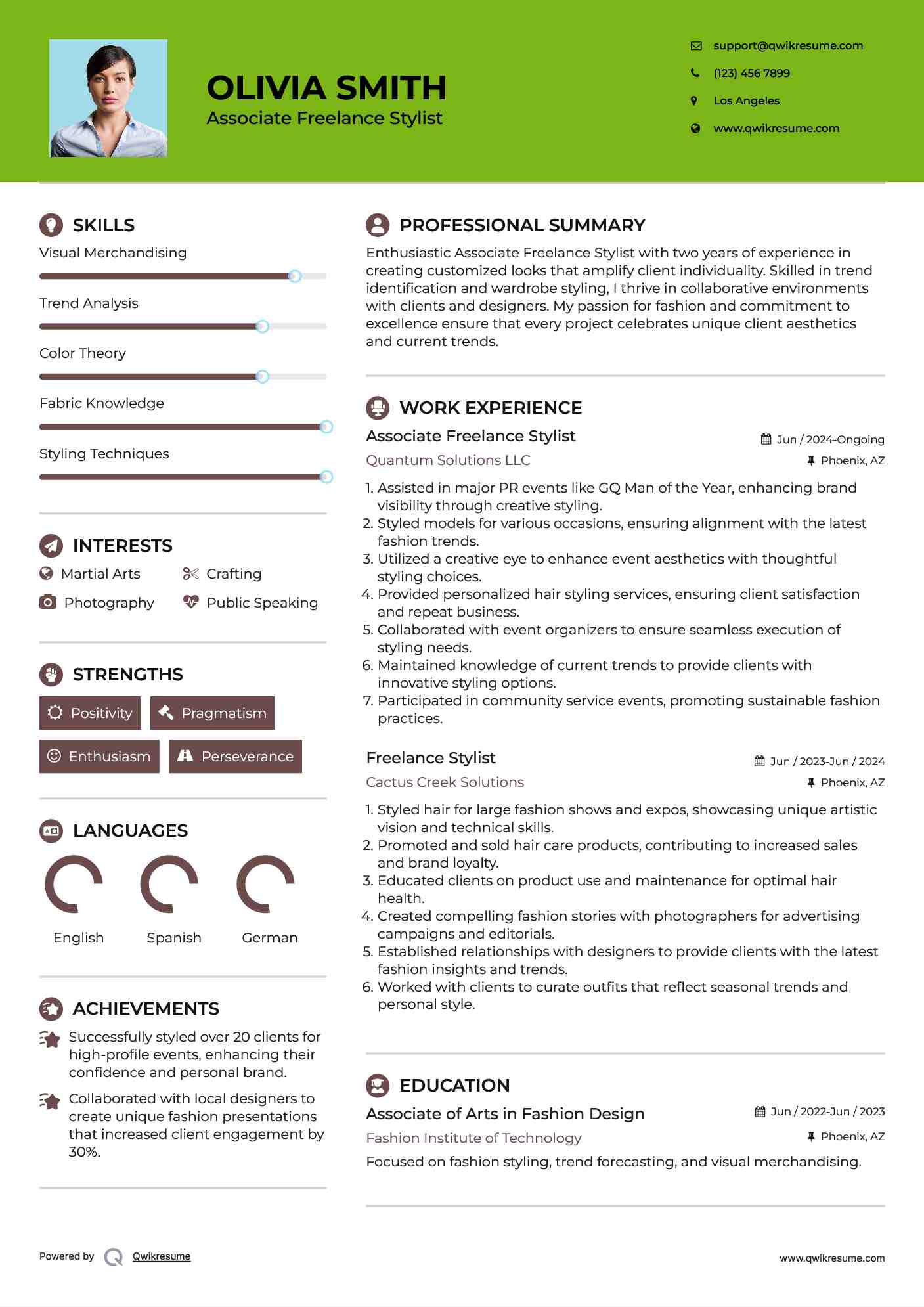 Associate Freelance Stylist Resume Example