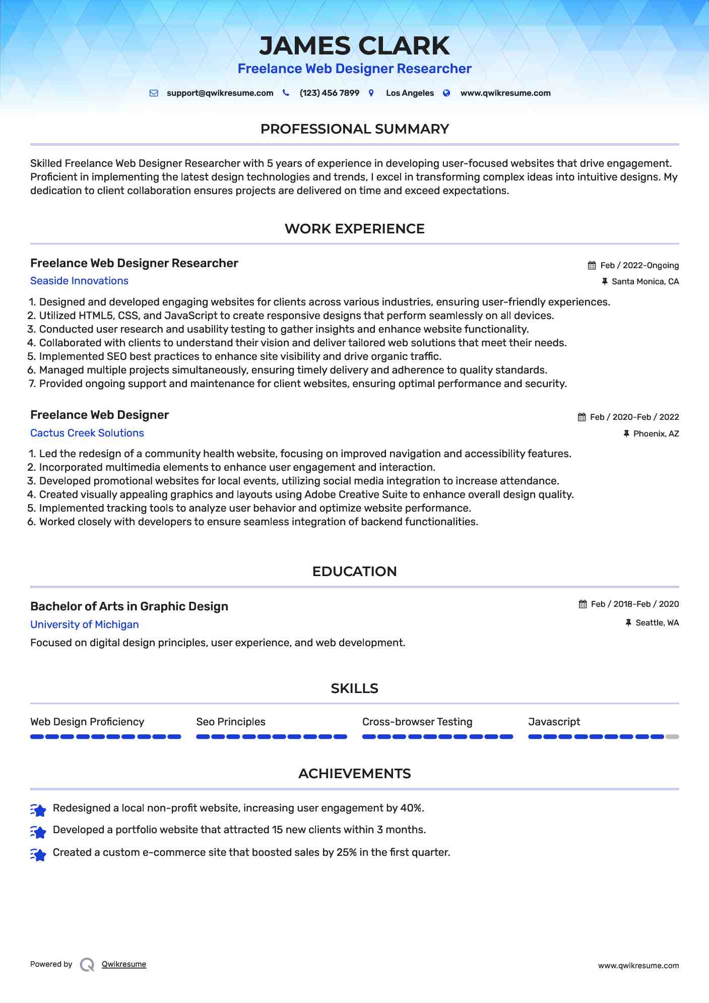 Freelance Web Designer Researcher Resume Template