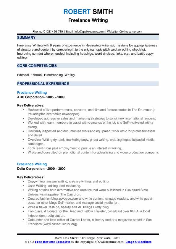 Freelance Writing Resume Samples - Freelance Writing 1657260917 Pdf 