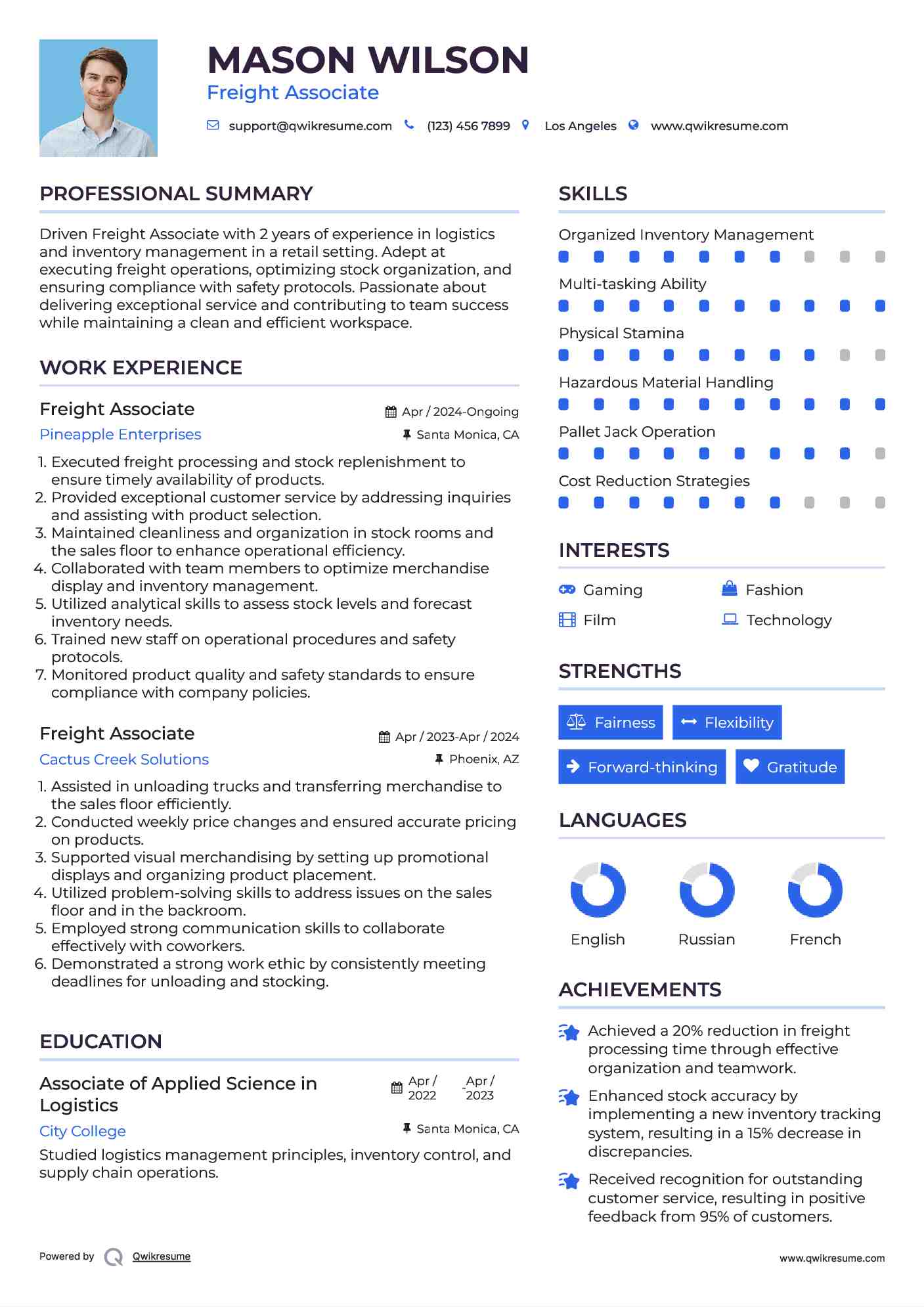 Freight Associate Resume Format