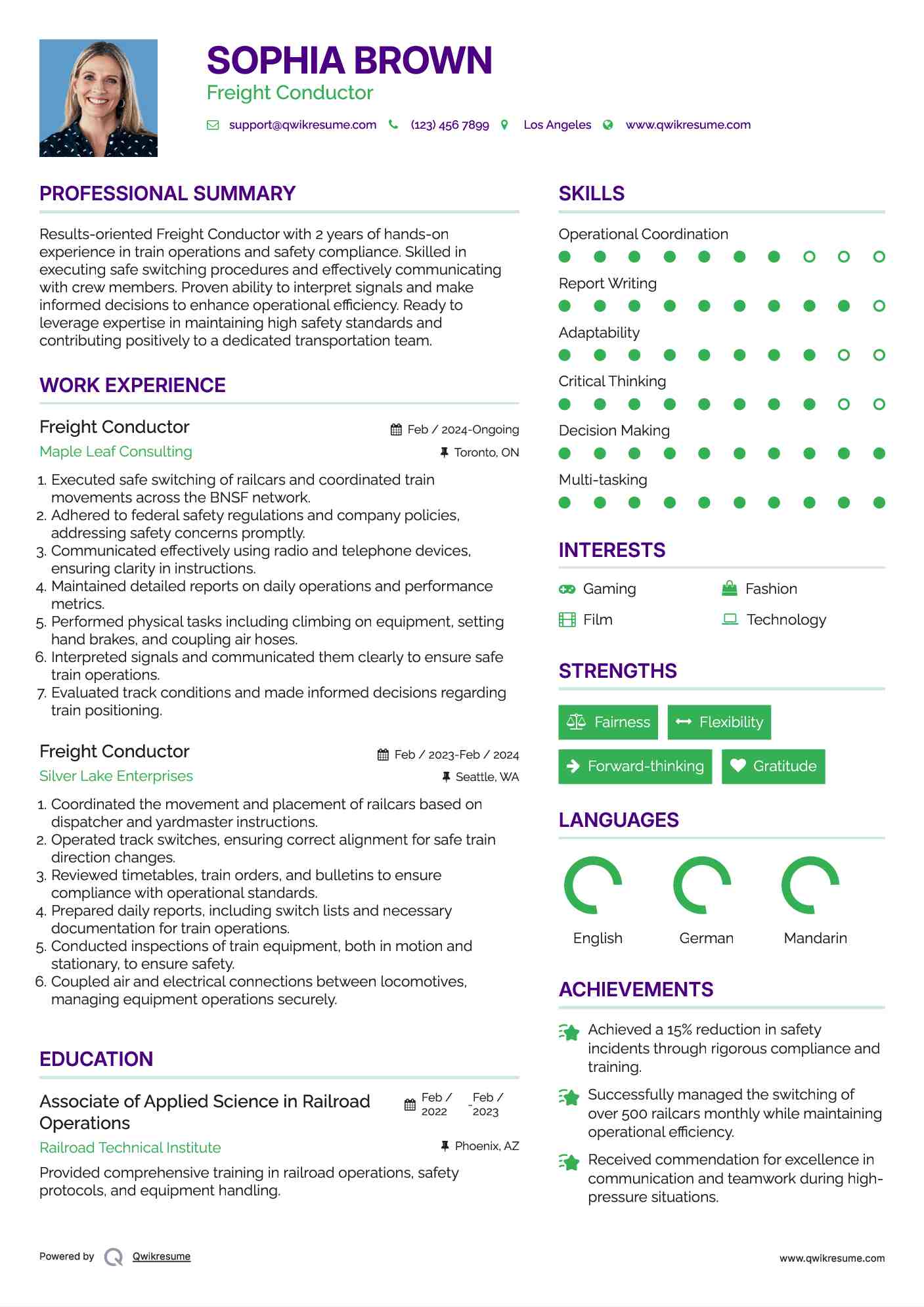 Freight Conductor Resume Format