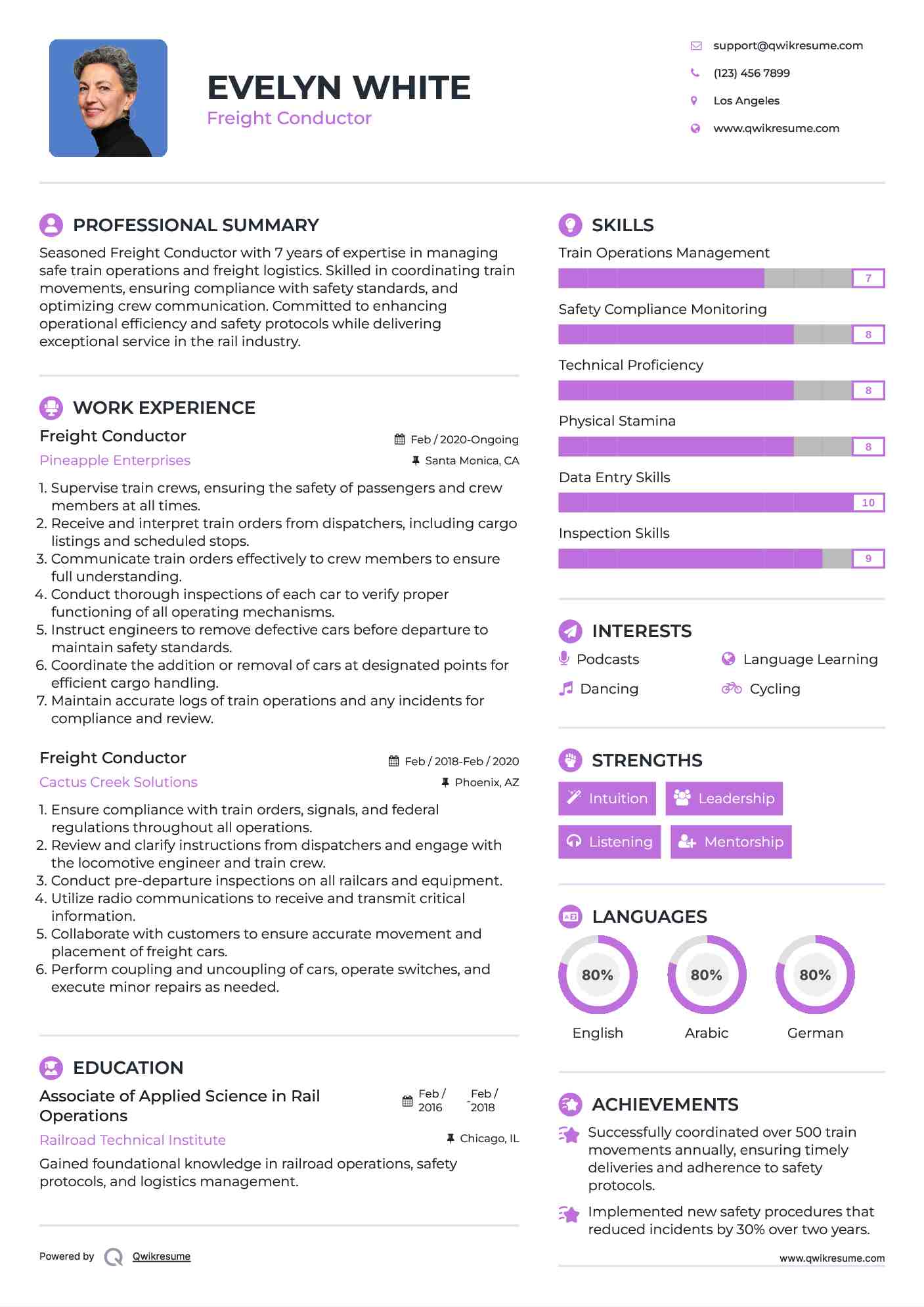Freight Conductor Resume Example