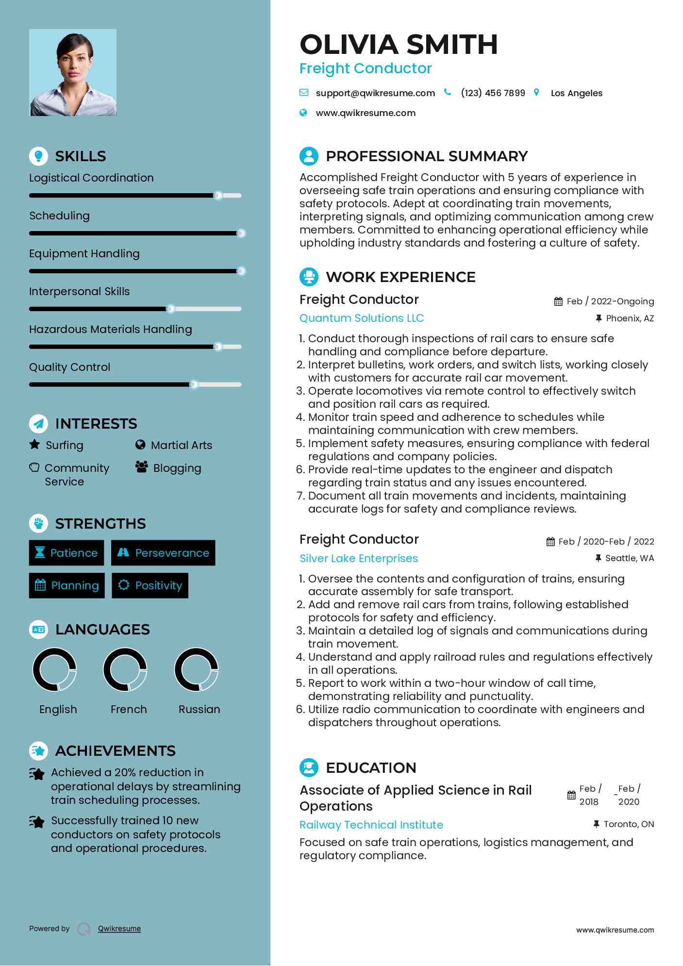 Freight Conductor Resume Model