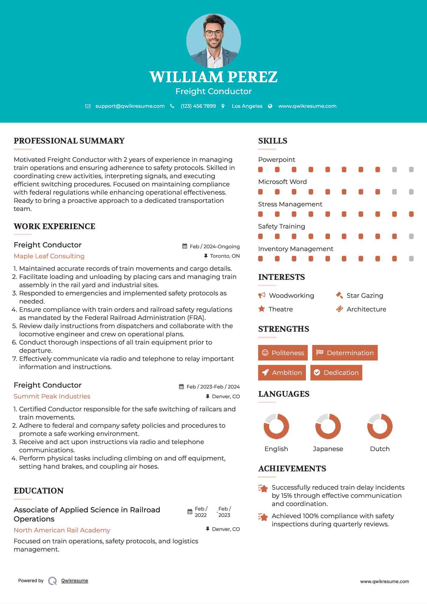 Freight Conductor Resume Model