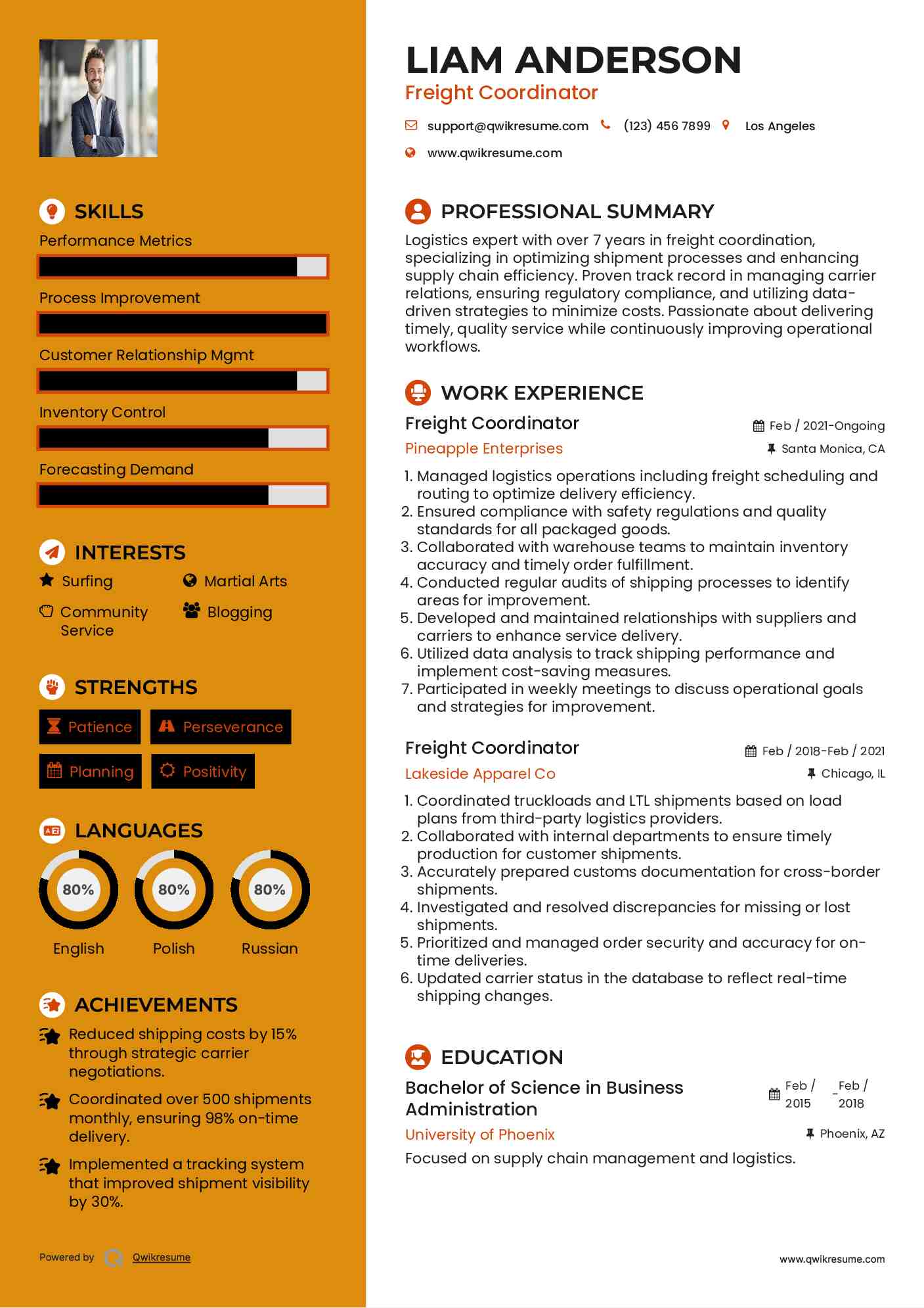 Freight Coordinator Resume Template