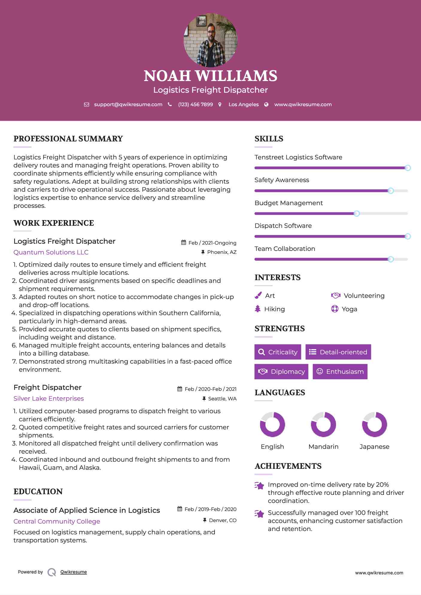 Freight Dispatcher Resume Samples | QwikResume