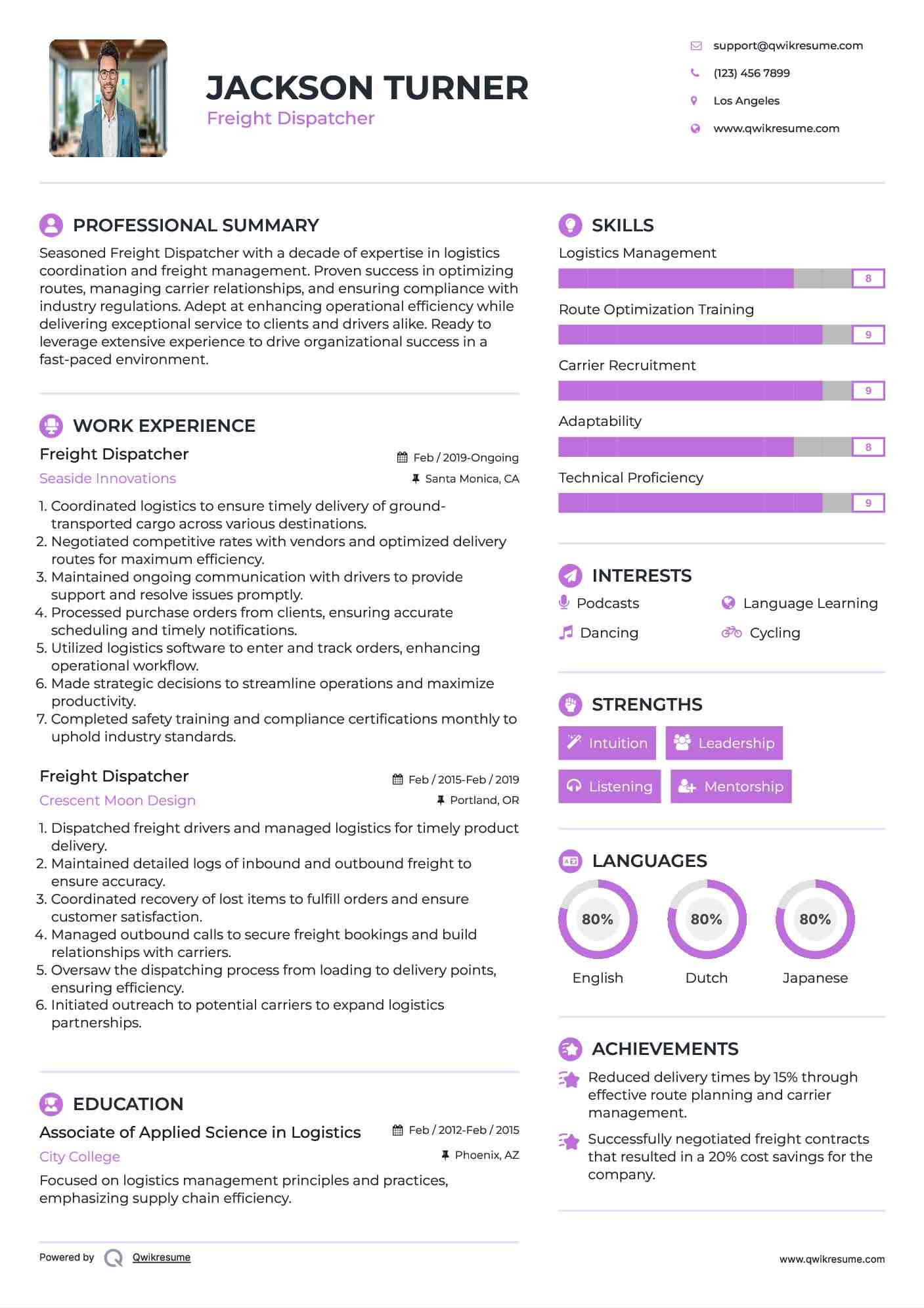 Freight Dispatcher Resume Samples QwikResume