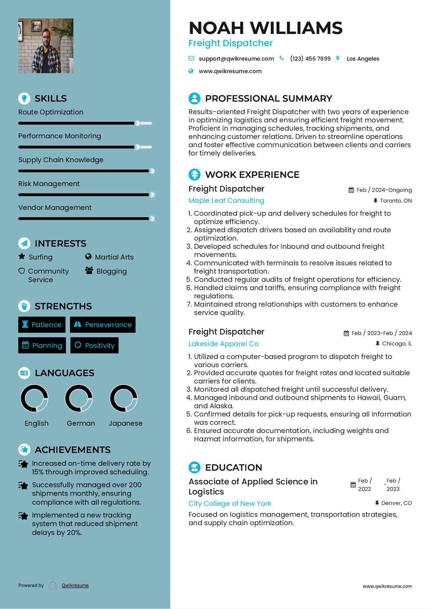 Freight Dispatcher Resume Format