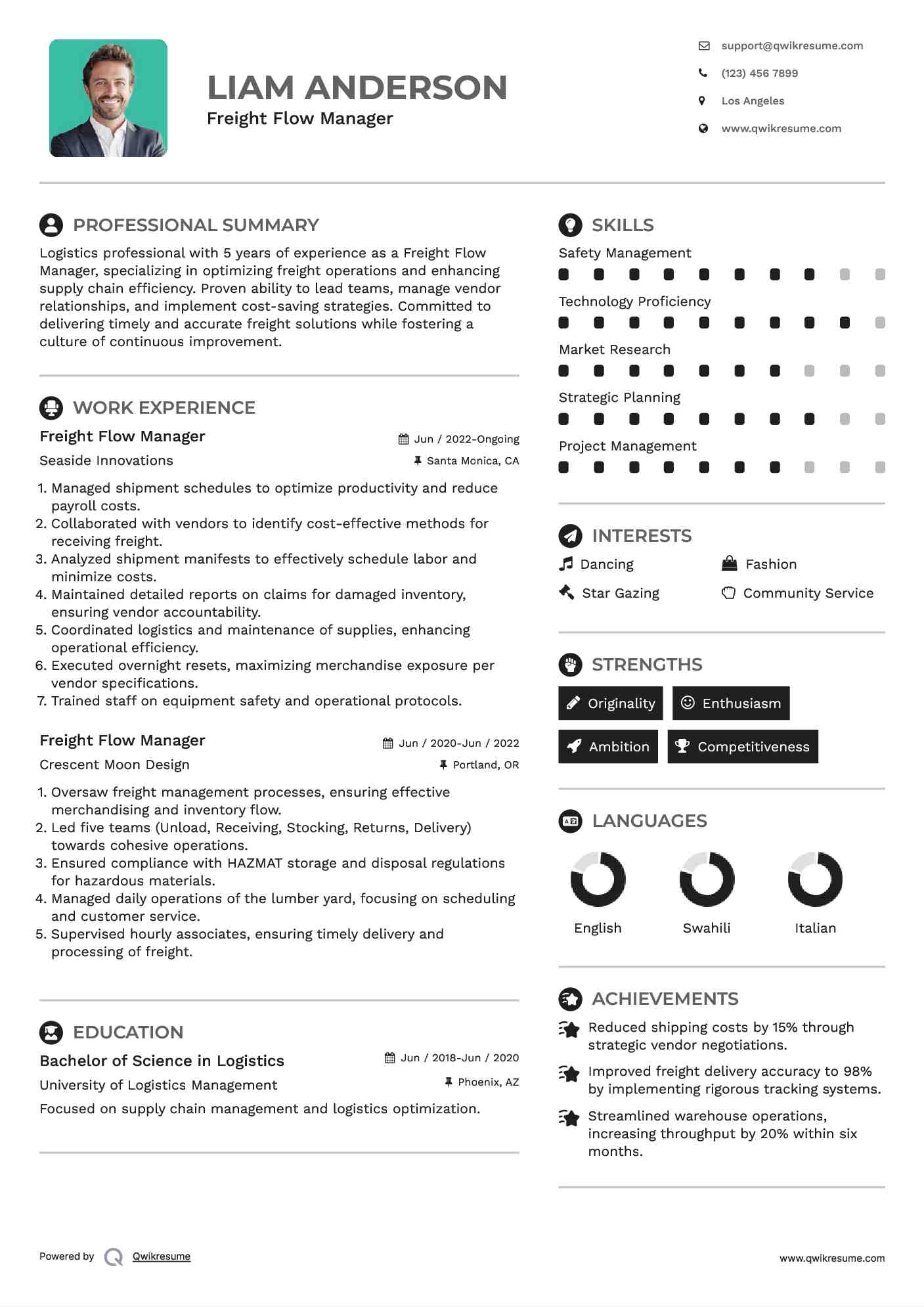 Freight Flow Manager Resume Sample