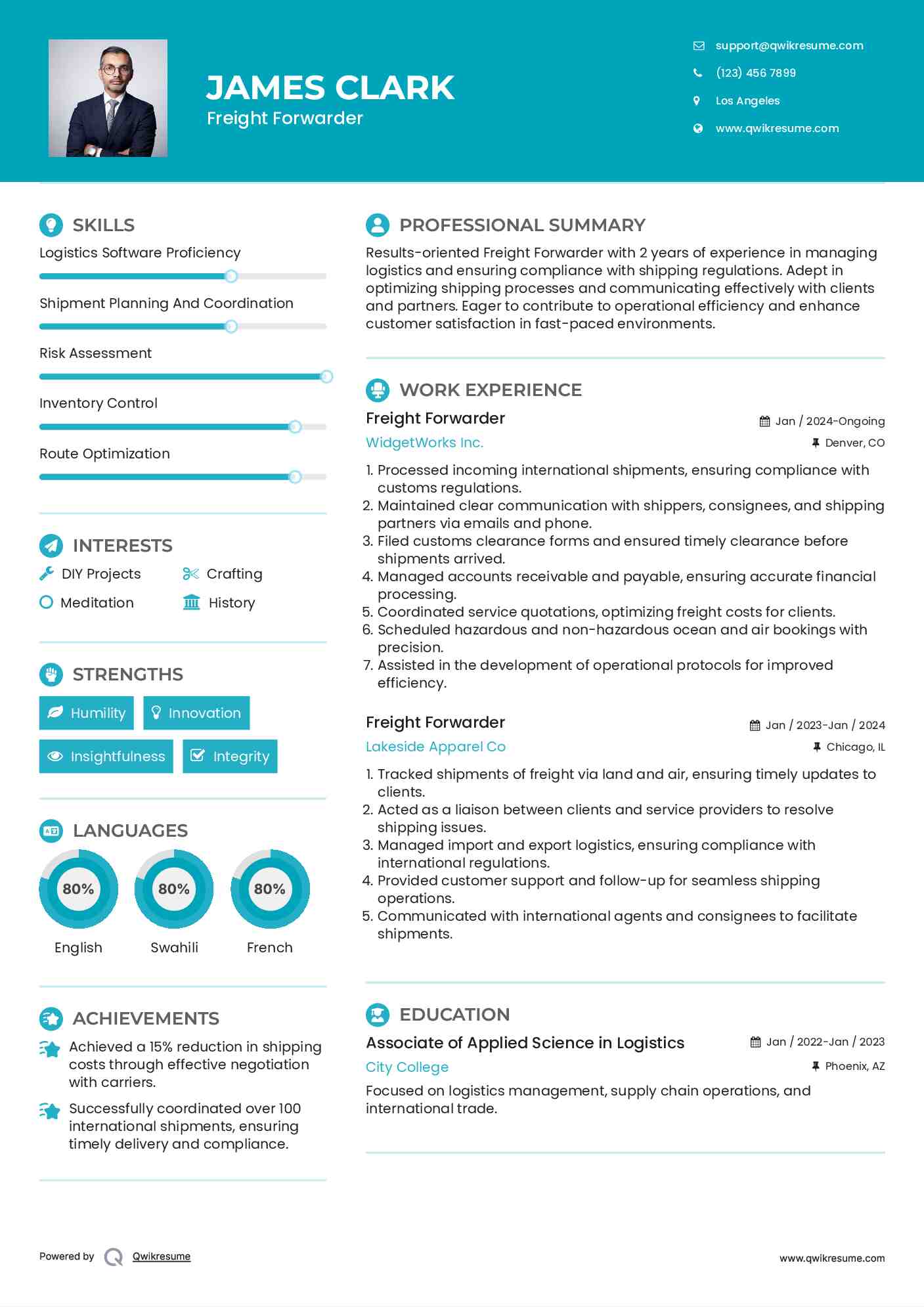 Freight Forwarder Resume Sample