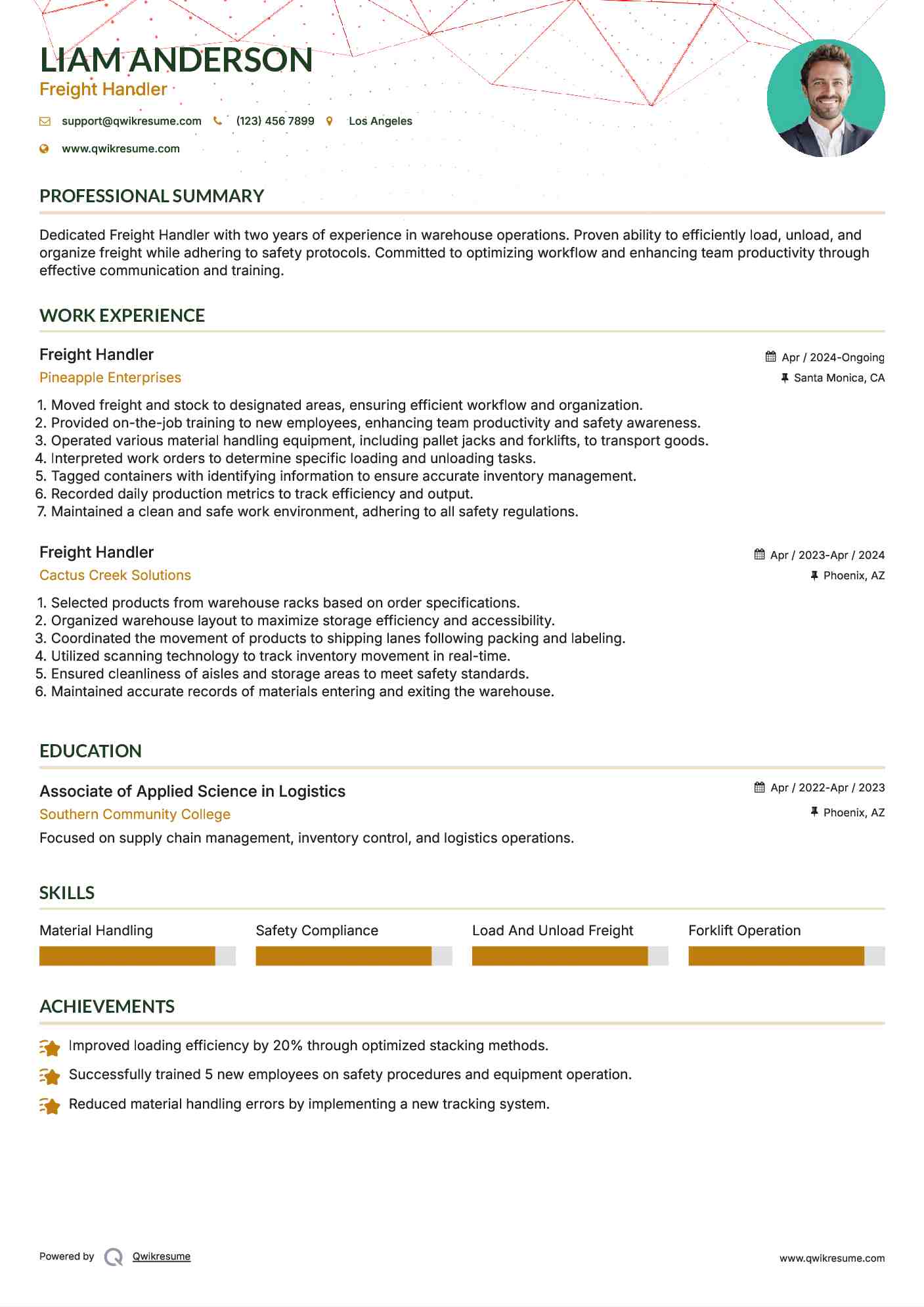 Freight Handler Resume Example