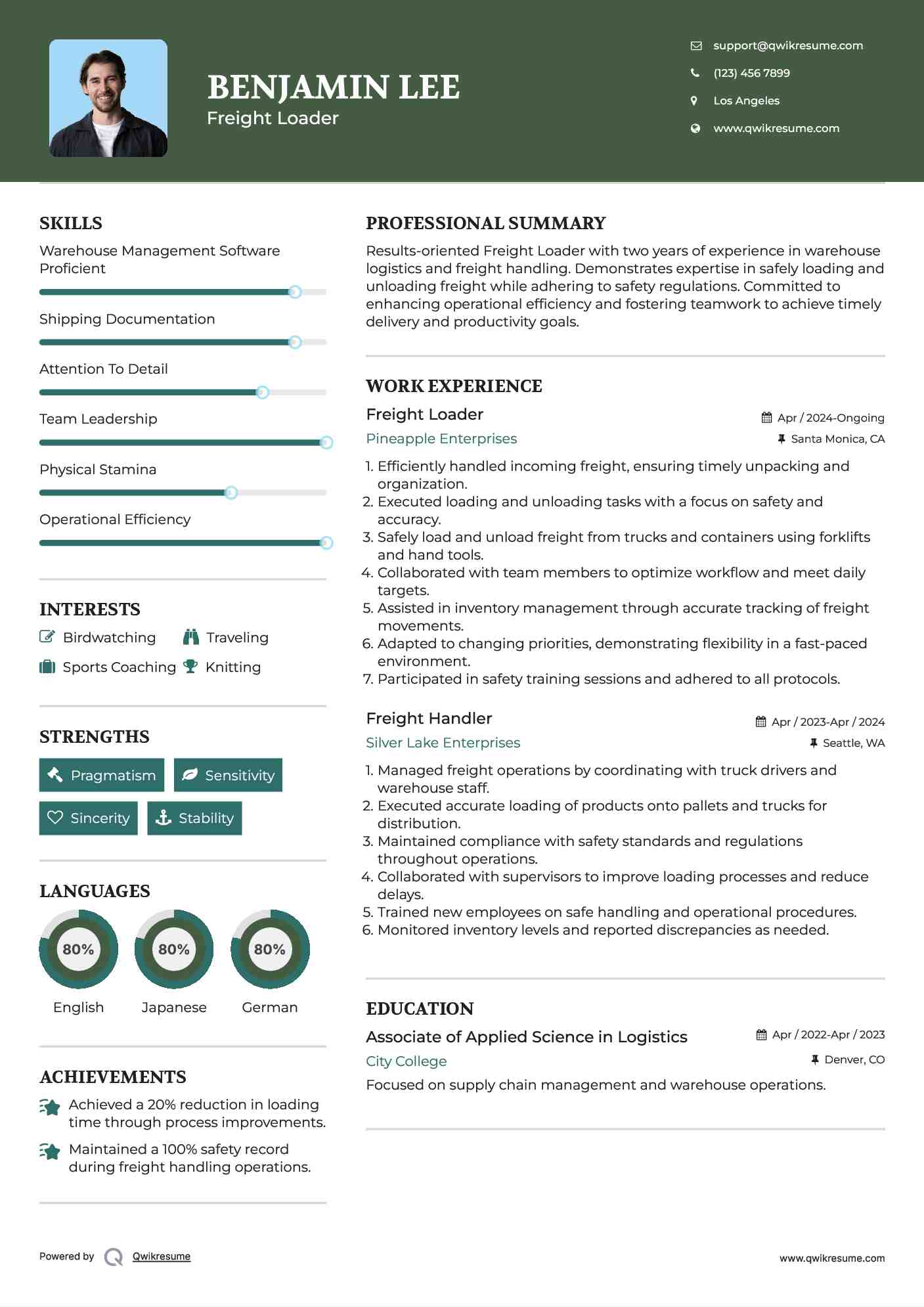 Freight Handler Resume Samples QwikResume