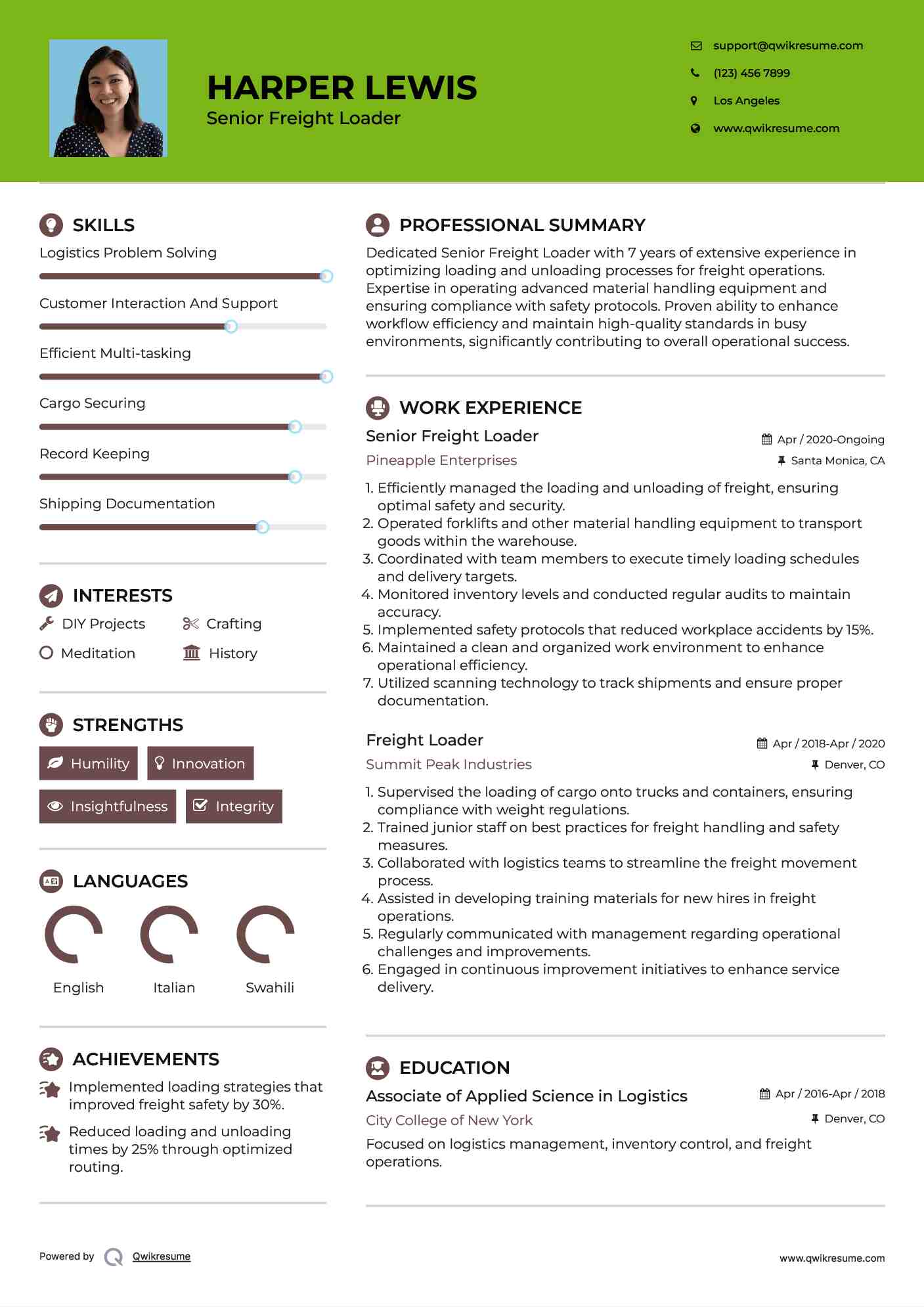 Senior Freight Loader Resume Format