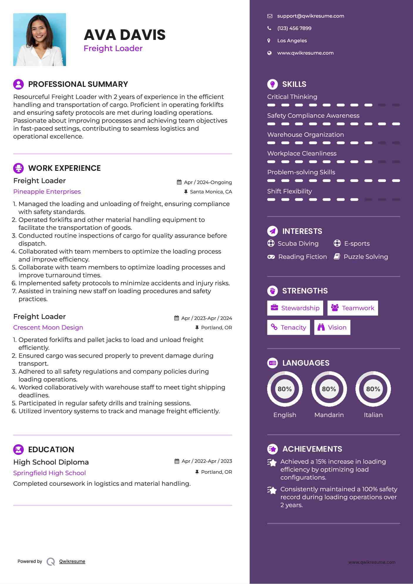 Freight Loader Resume Format