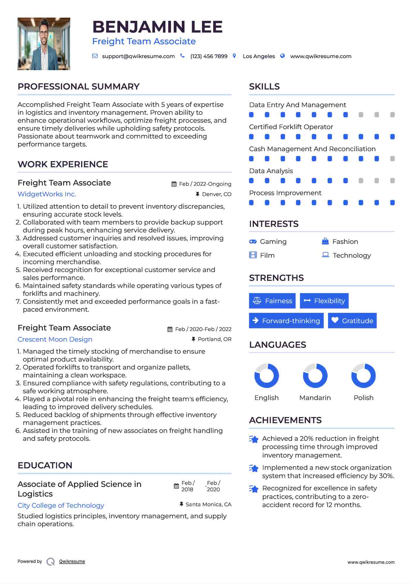 Freight Team Associate Resume Format