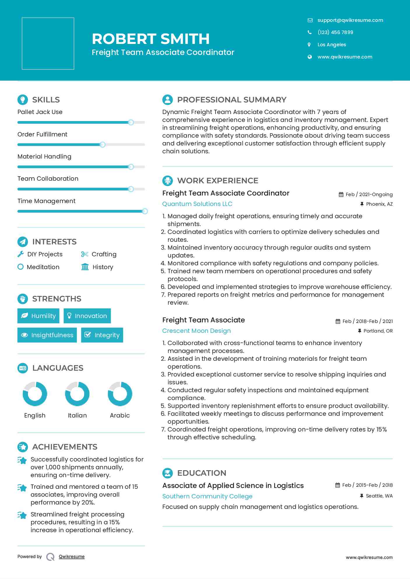 Freight Team Associate Coordinator Resume Sample