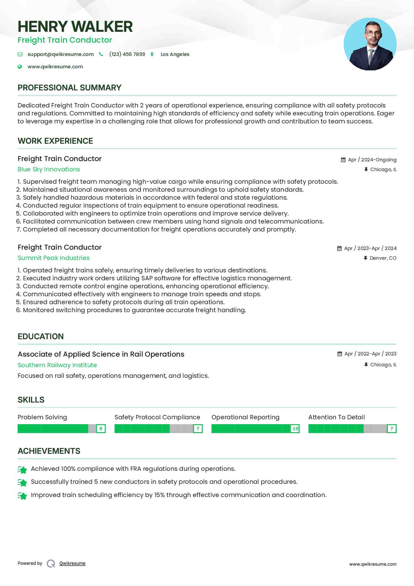 Freight Train Conductor Resume Example