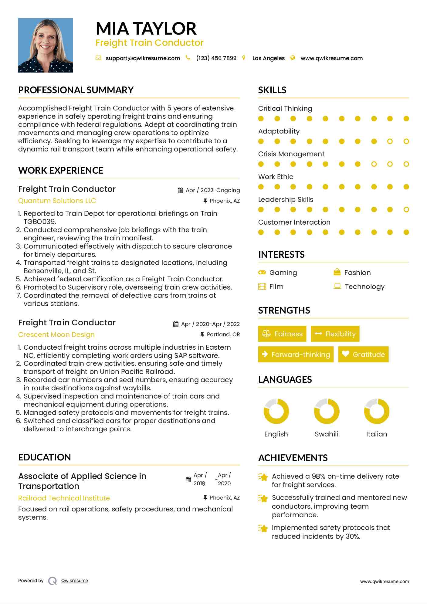 Freight Train Conductor Resume Model