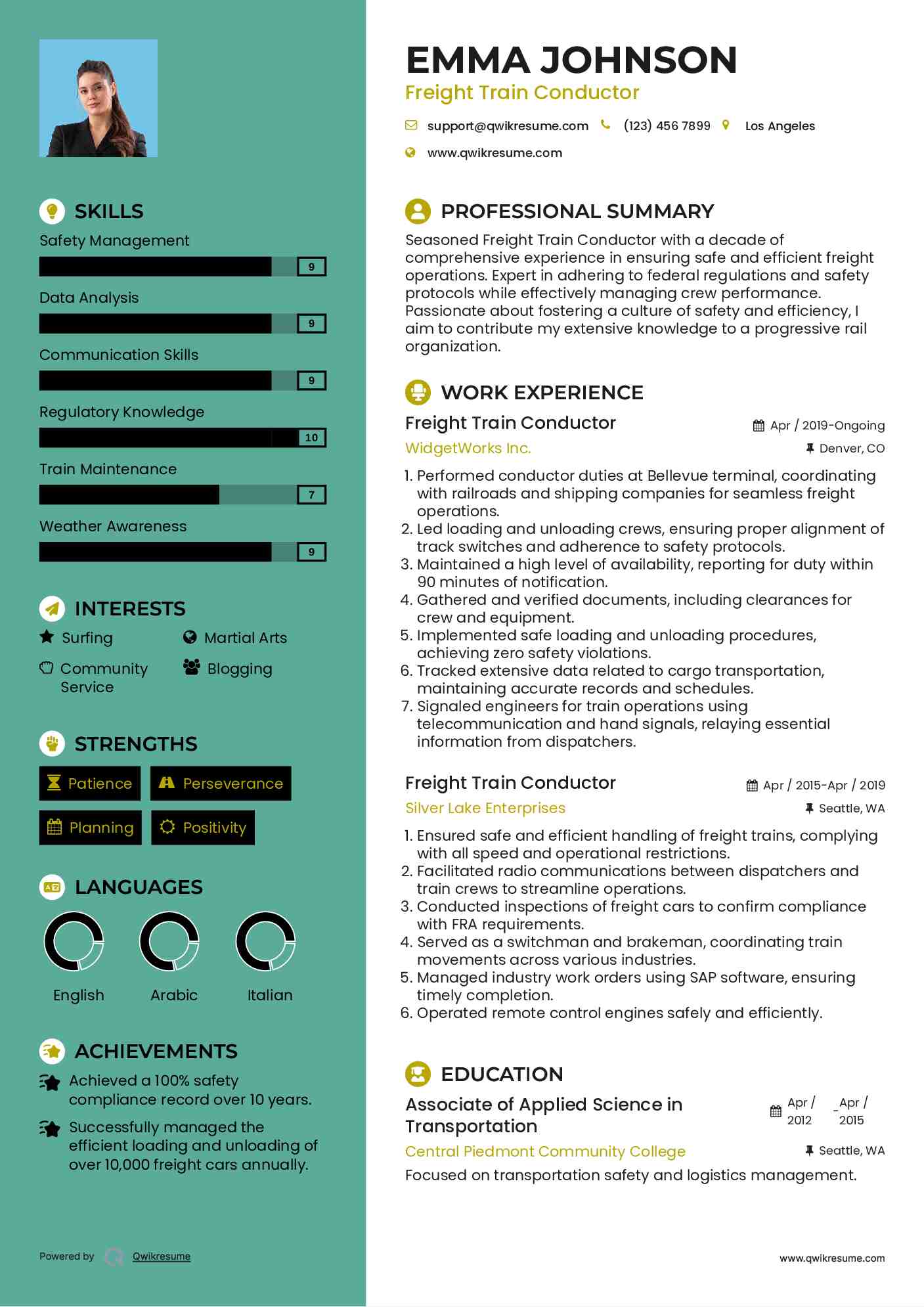 Freight Train Conductor Resume Model