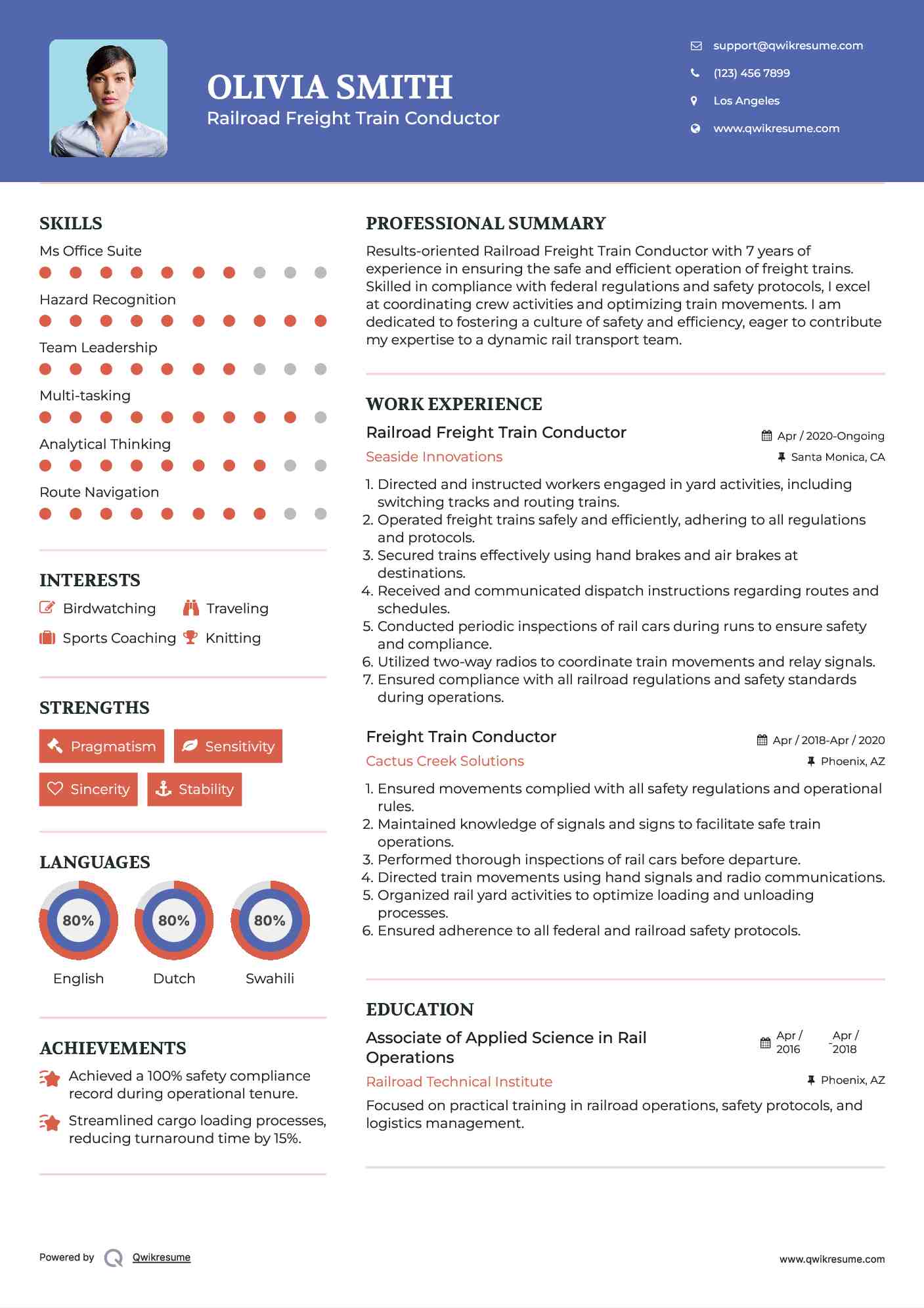 Railroad Freight Train Conductor Resume Example
