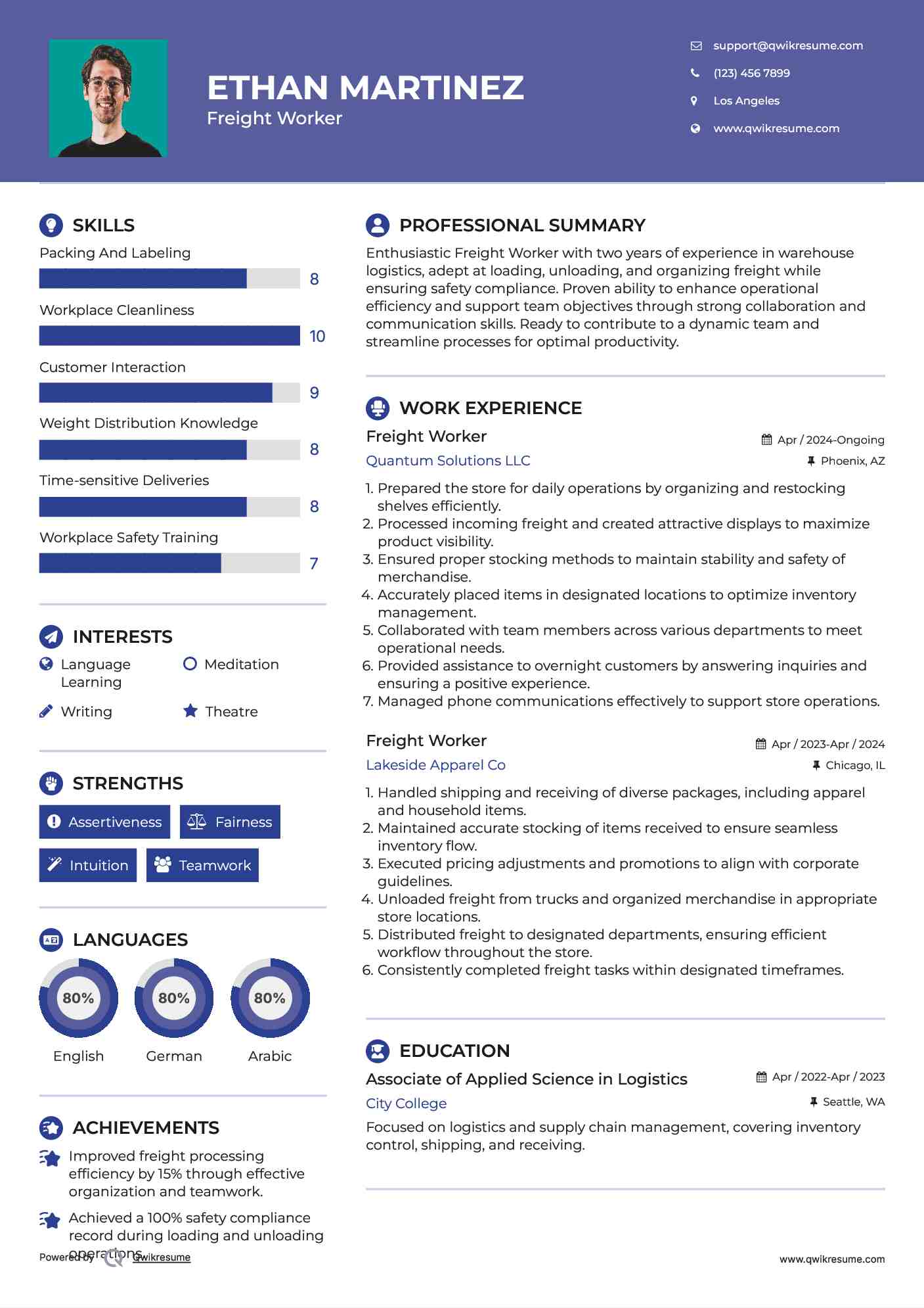 Freight Worker Resume Format