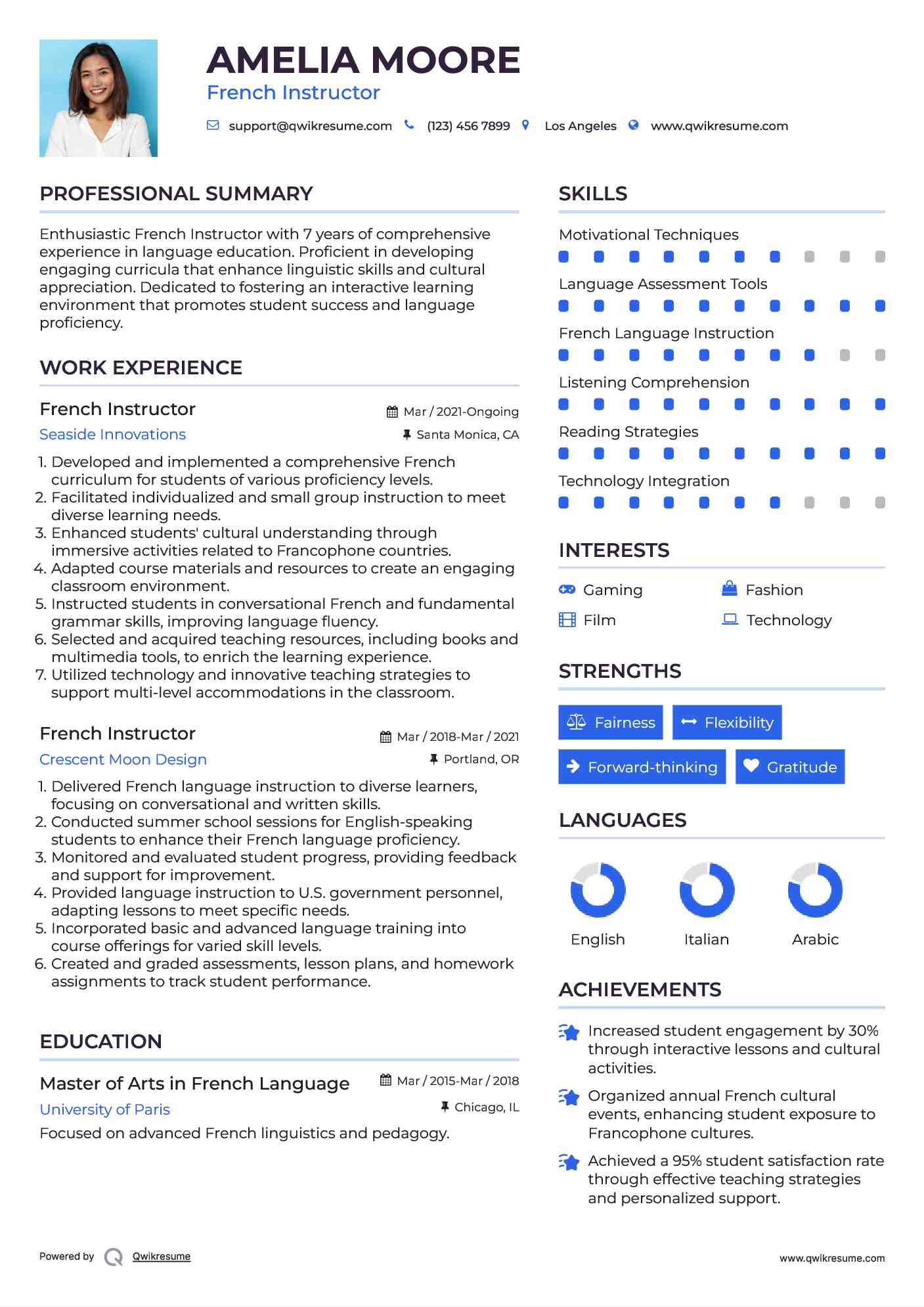 French Instructor Resume Example