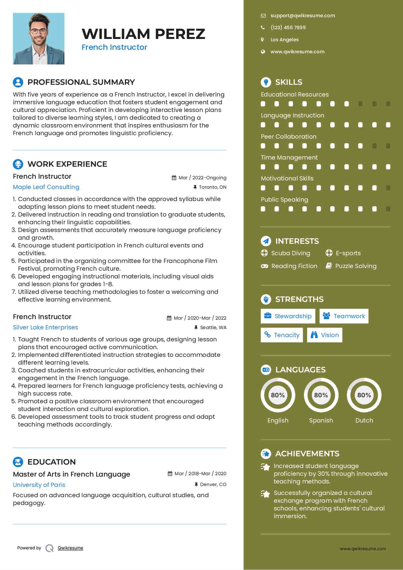 French Instructor Resume Example