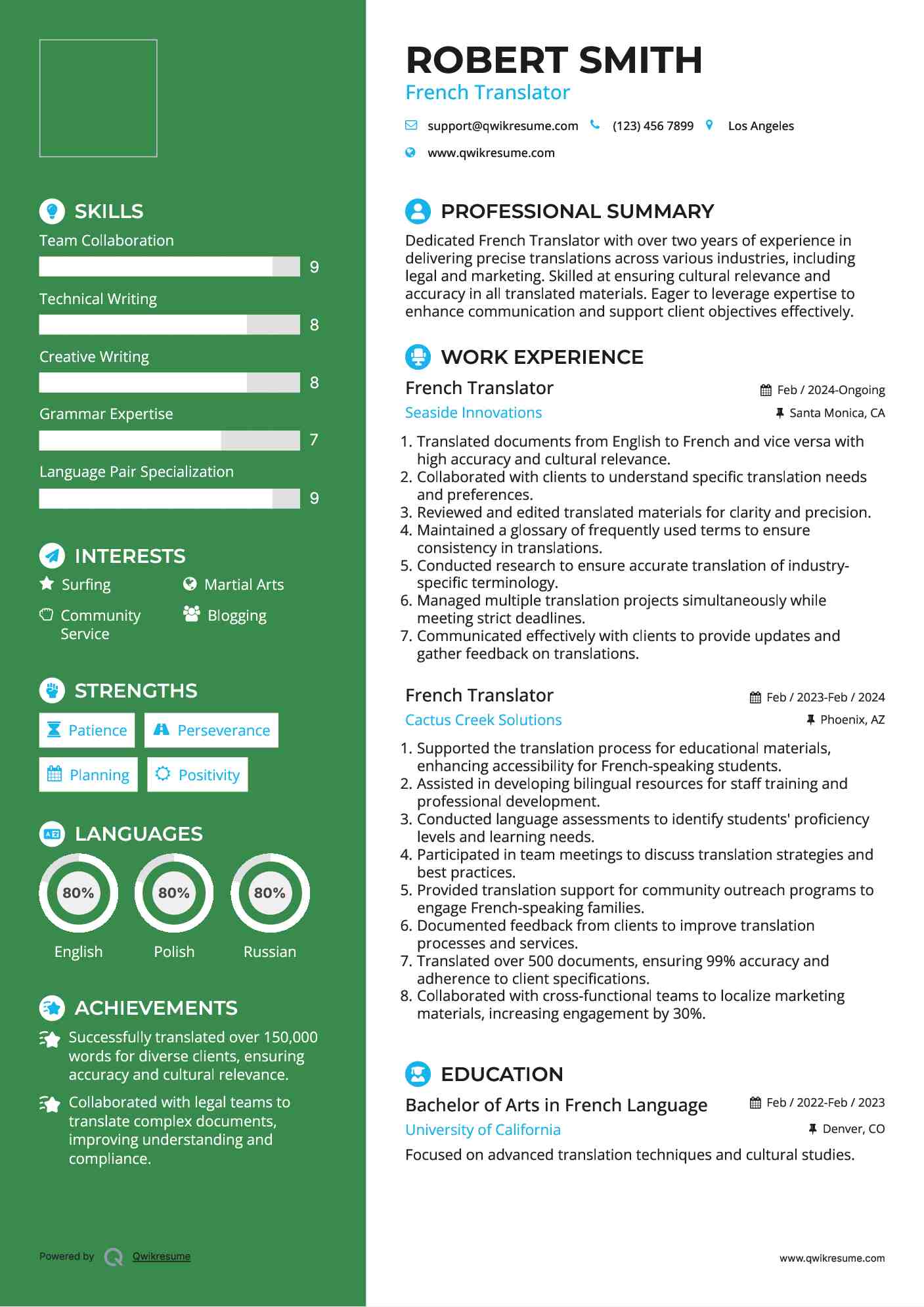 French Translator Resume Sample