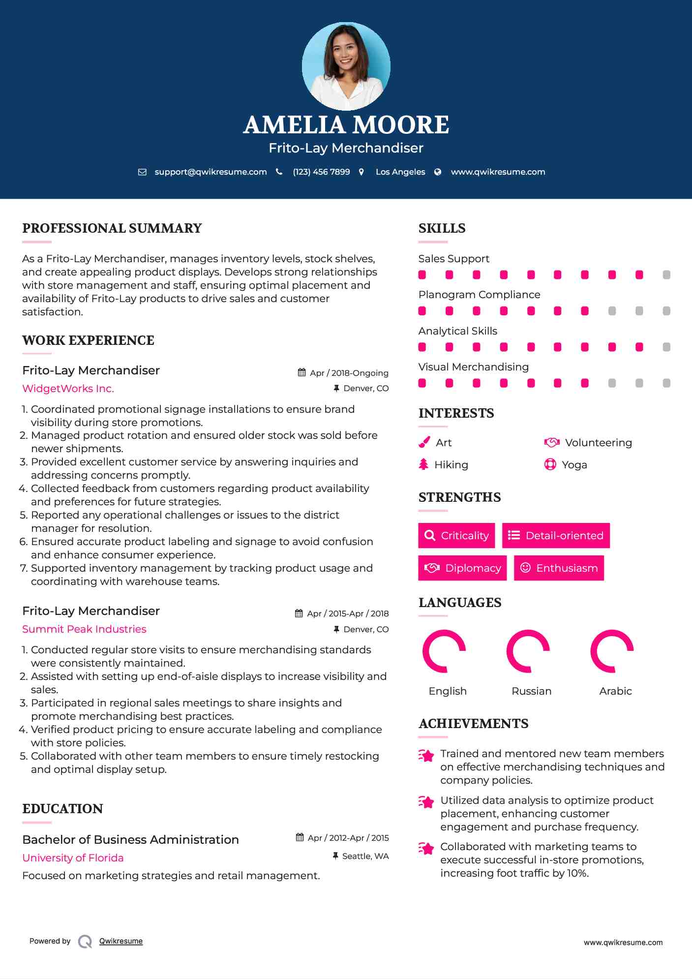 Frito-Lay Merchandiser Resume Template