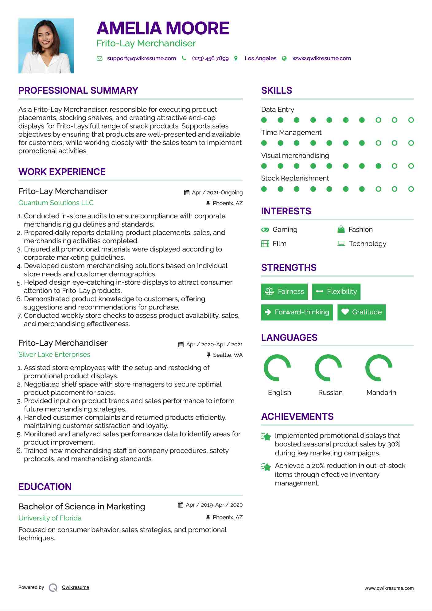 Frito-Lay Merchandiser Resume Model