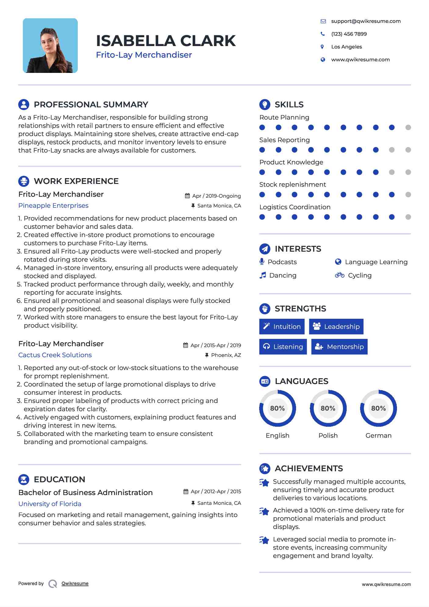 Frito-Lay Merchandiser Resume Format