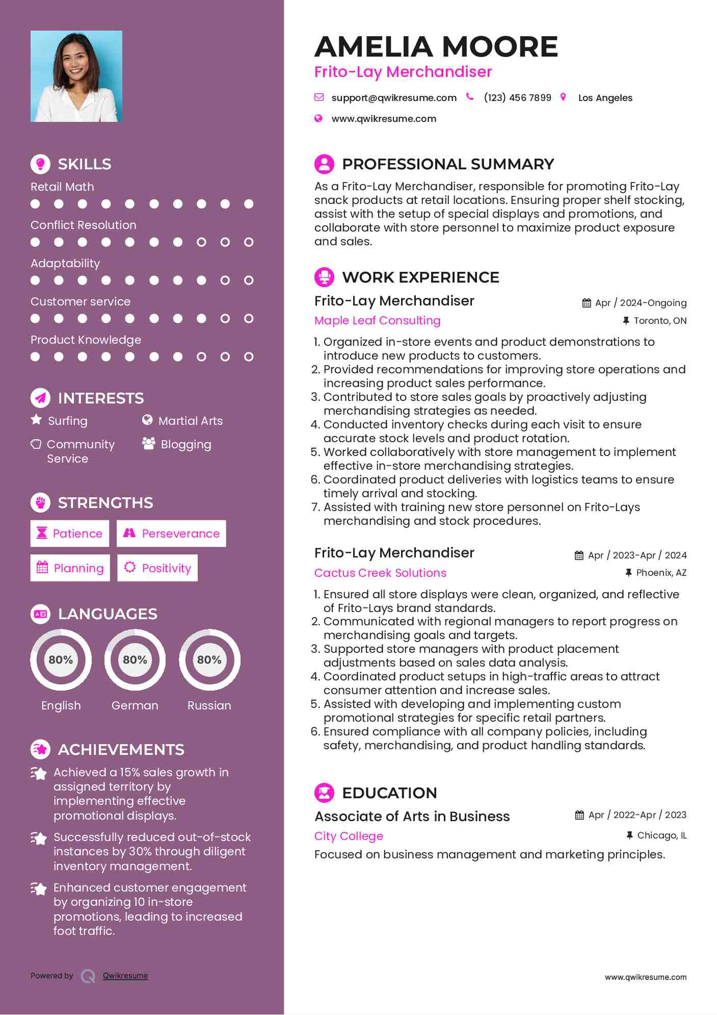 Frito-Lay Merchandiser Resume Sample