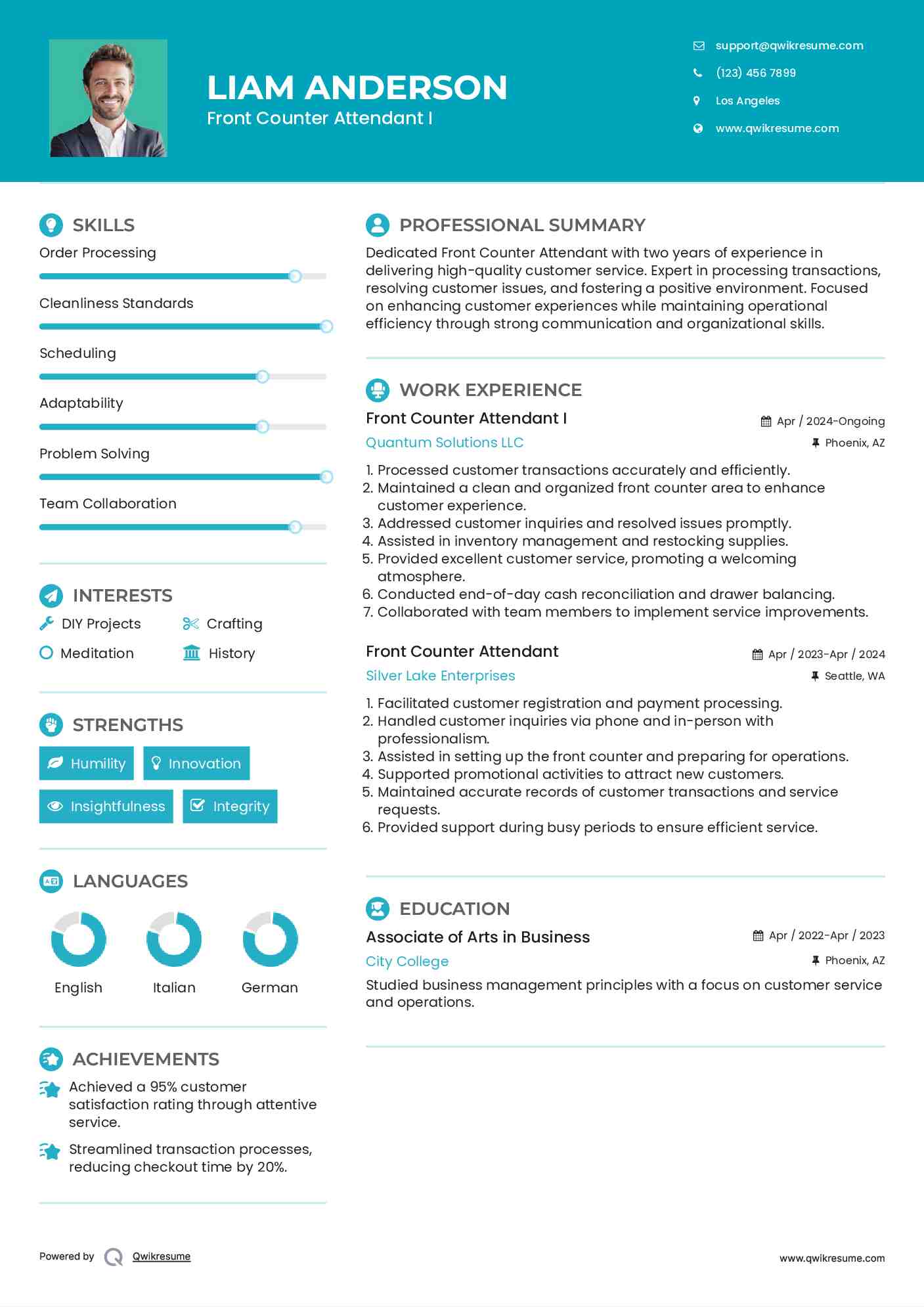 Front Counter Attendant I Resume Model