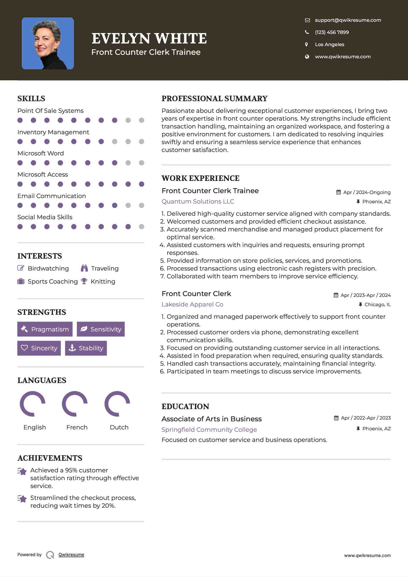 Front Counter Clerk Trainee Resume Template
