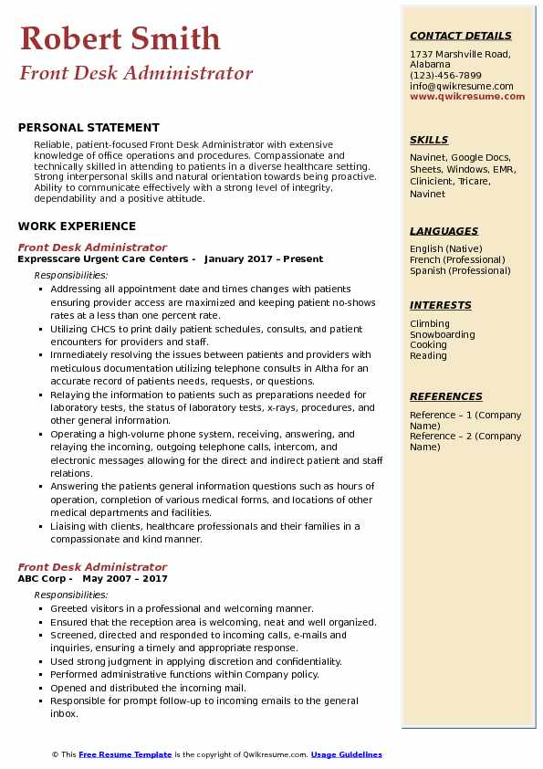 Front Desk Administrator Resume Samples QwikResume
