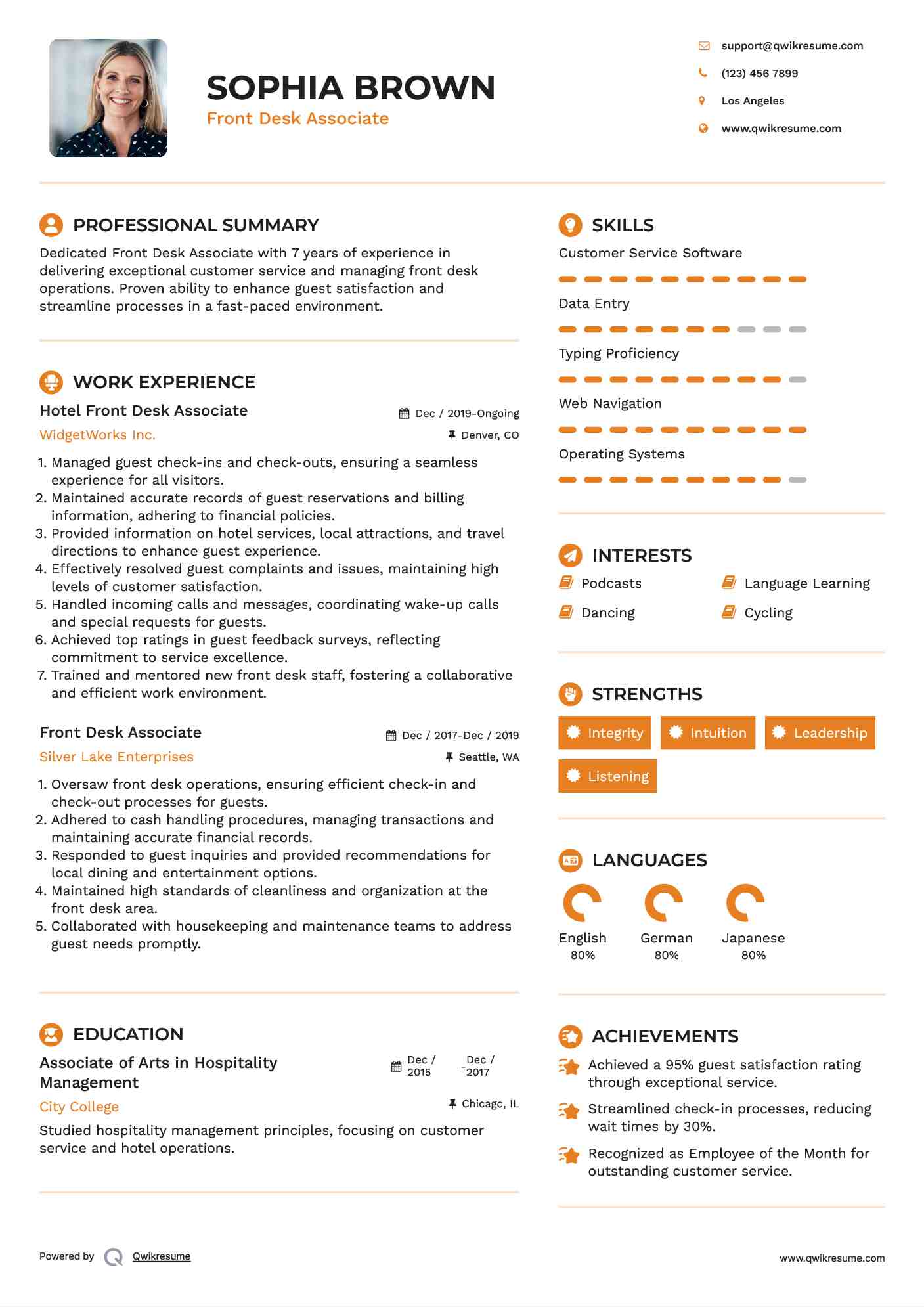 Front Desk Associate Resume Samples QwikResume
