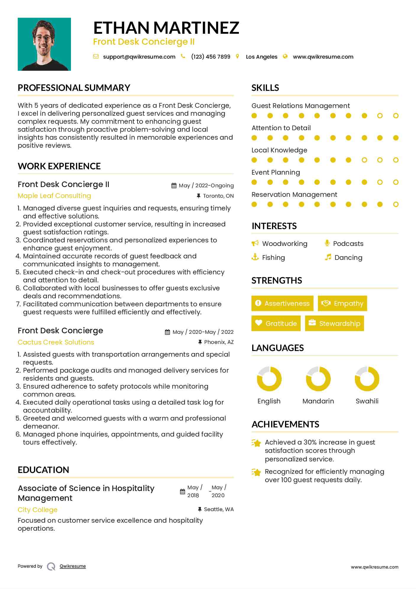 Front Desk Concierge II Resume Template