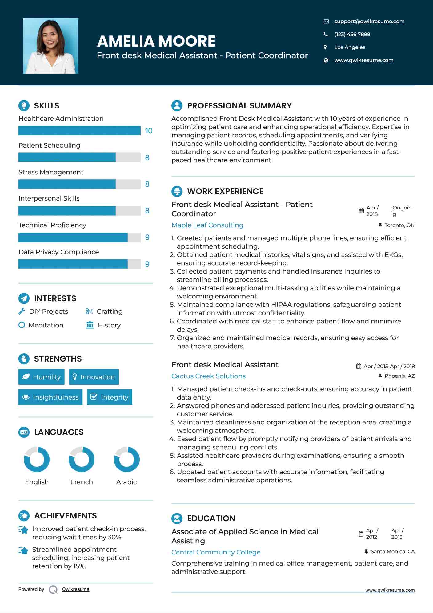 Front desk Medical Assistant - Patient Coordinator Resume Template