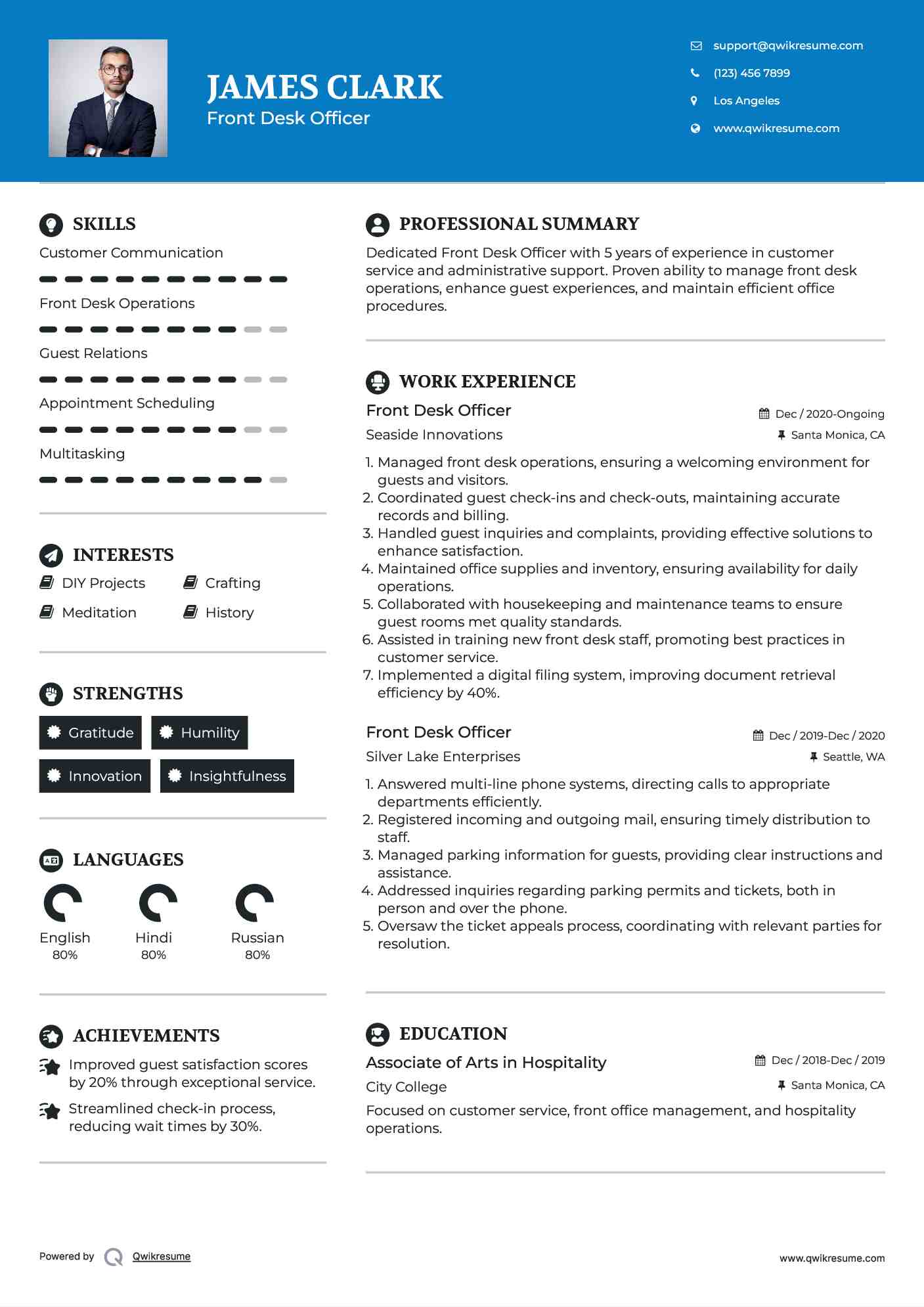 Front Desk Officer Resume Format