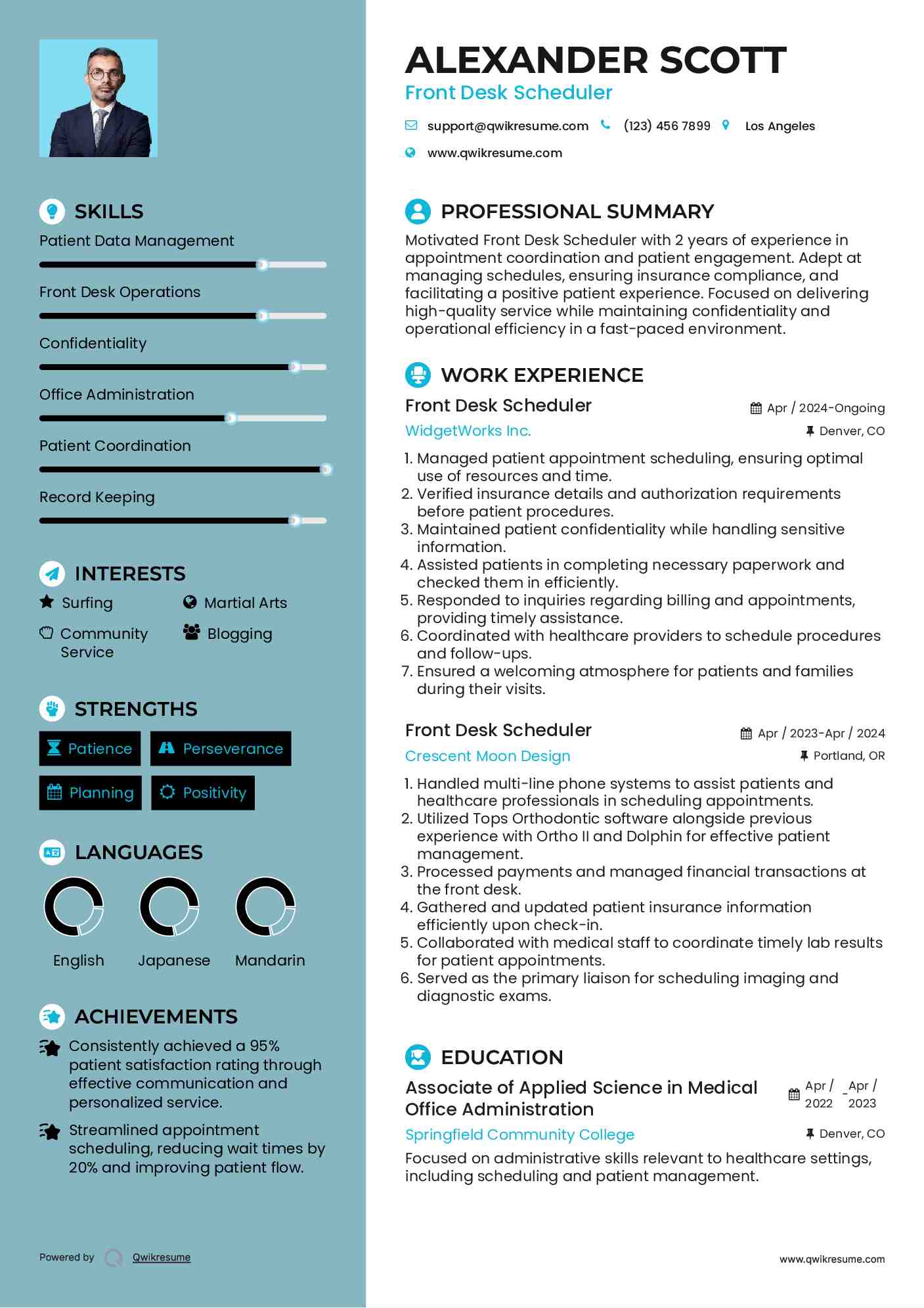 Front Desk Scheduler Resume Template