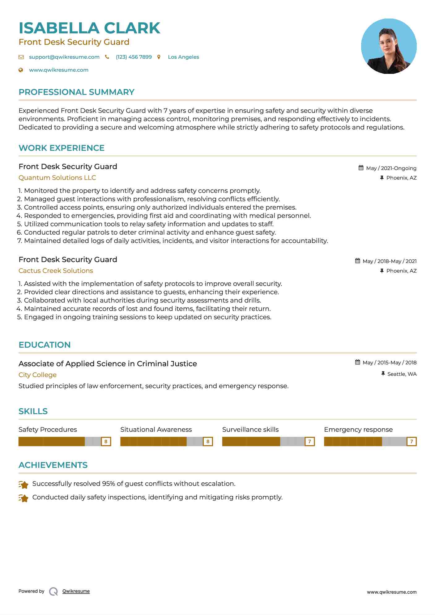 Front Desk Security Guard Resume Template