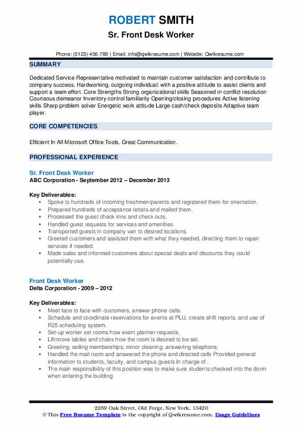 Front Desk Worker Resume Samples QwikResume